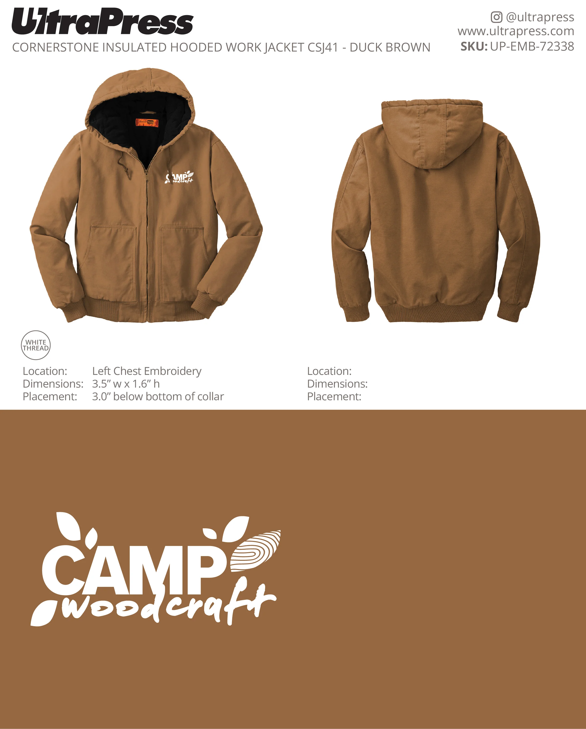 UP-EMB-72338 Camp Woodcraft Embroidered Logo - Israel Serna 150 Min Qty (Bulk) - Image 2