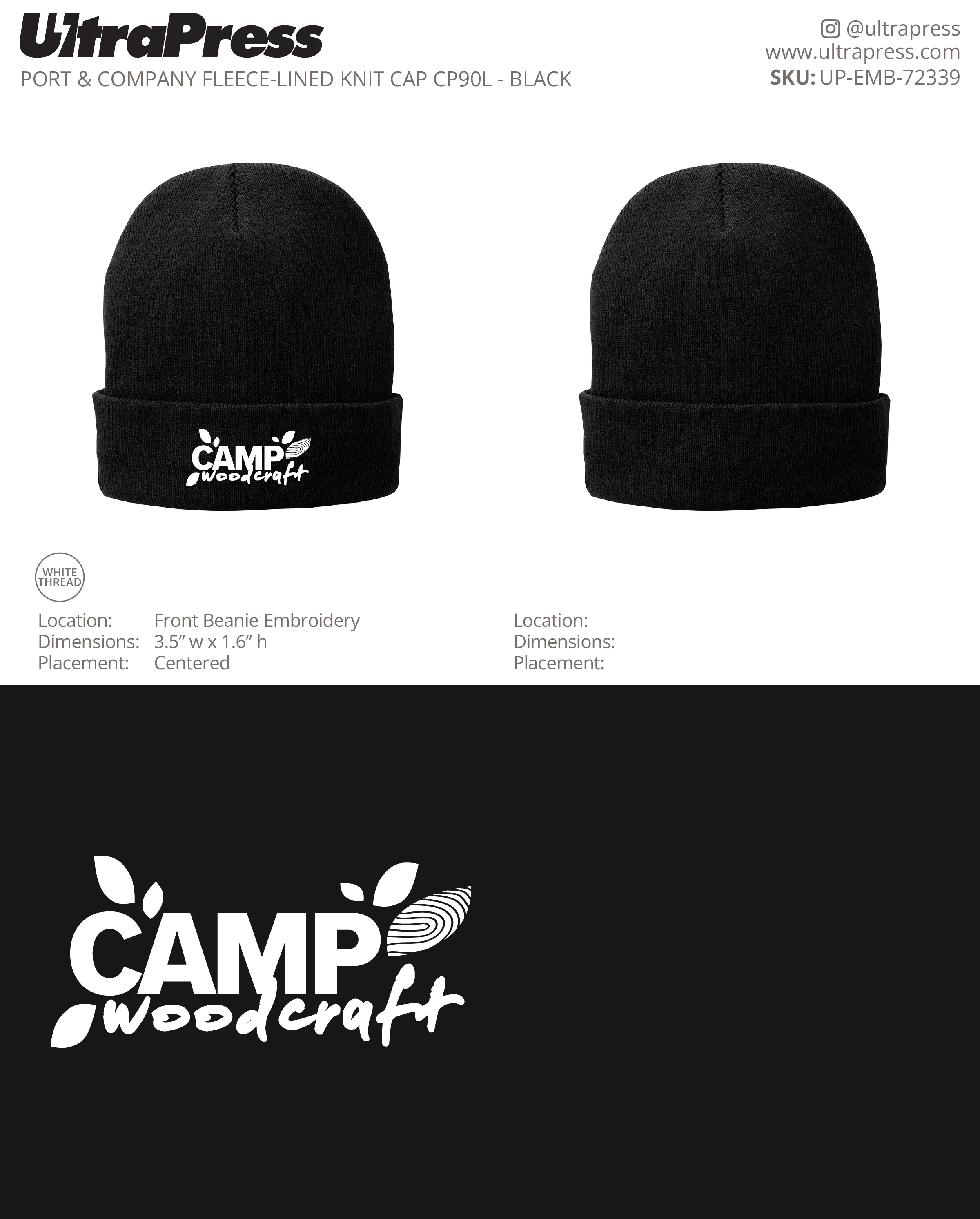 UP-EMB-72339 Camp Woodcraft Embroidered Logo (Beanies) - Israel Serna 250 Min Qty (Bulk) - Image 2