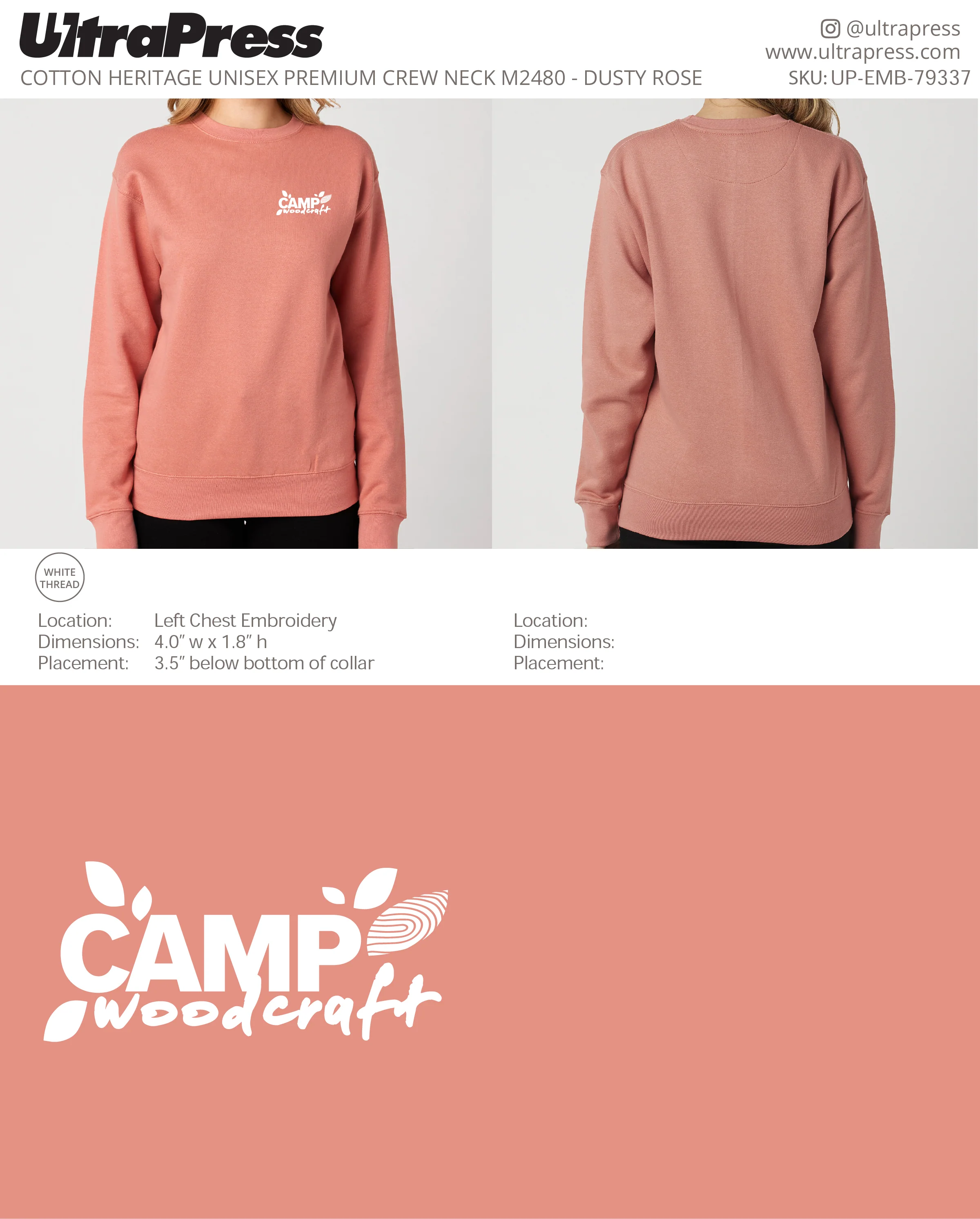 UP-EMB-79337 Camp Woodcraft Embroidered Sweaters - Israel Serna - 250 Min Qty (Bulk)
