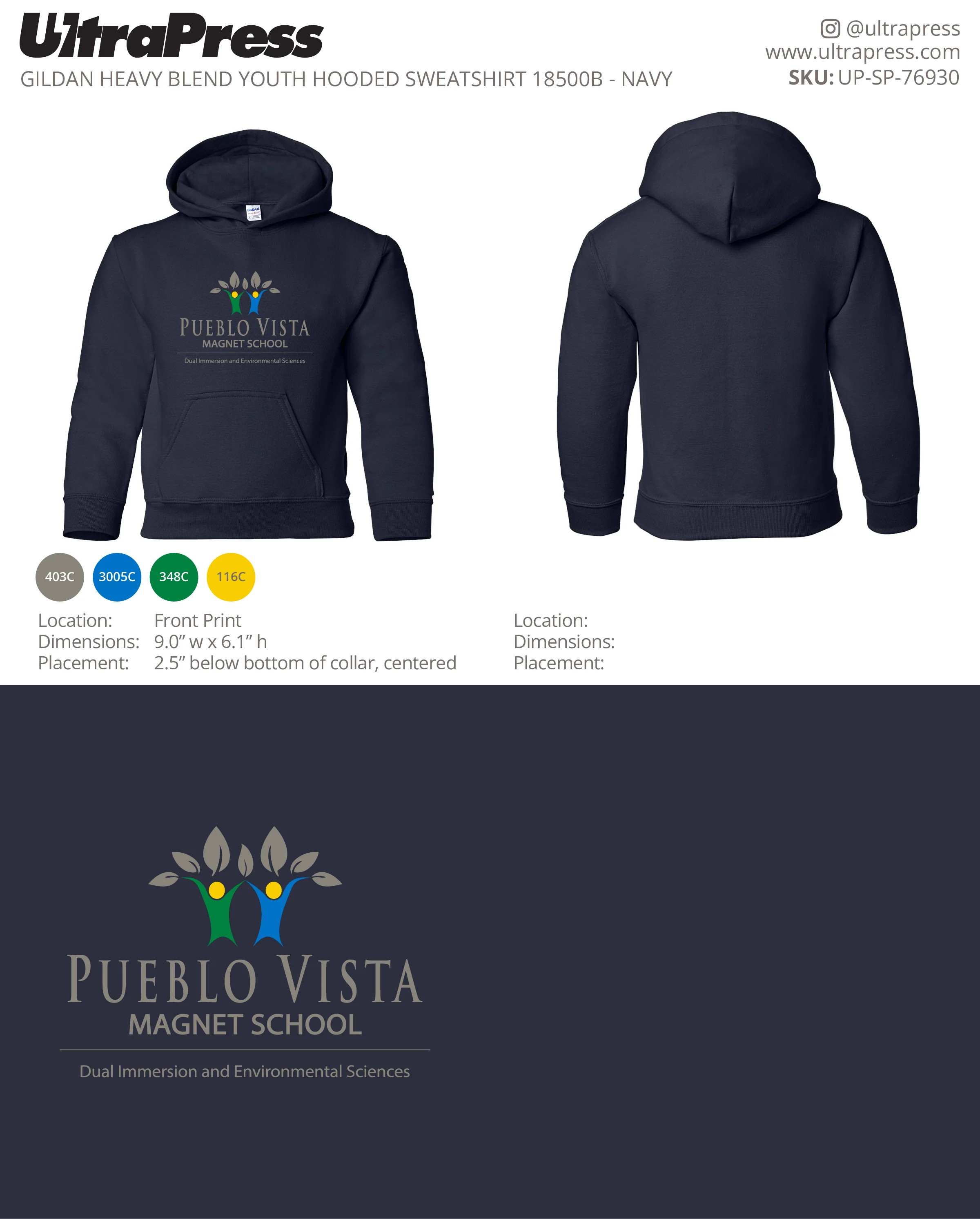 UP-SP-76930 Pueblo Vista Magnet School Hoodies - Julia Newberry 50 Min Qty (Bulk) - Image 2