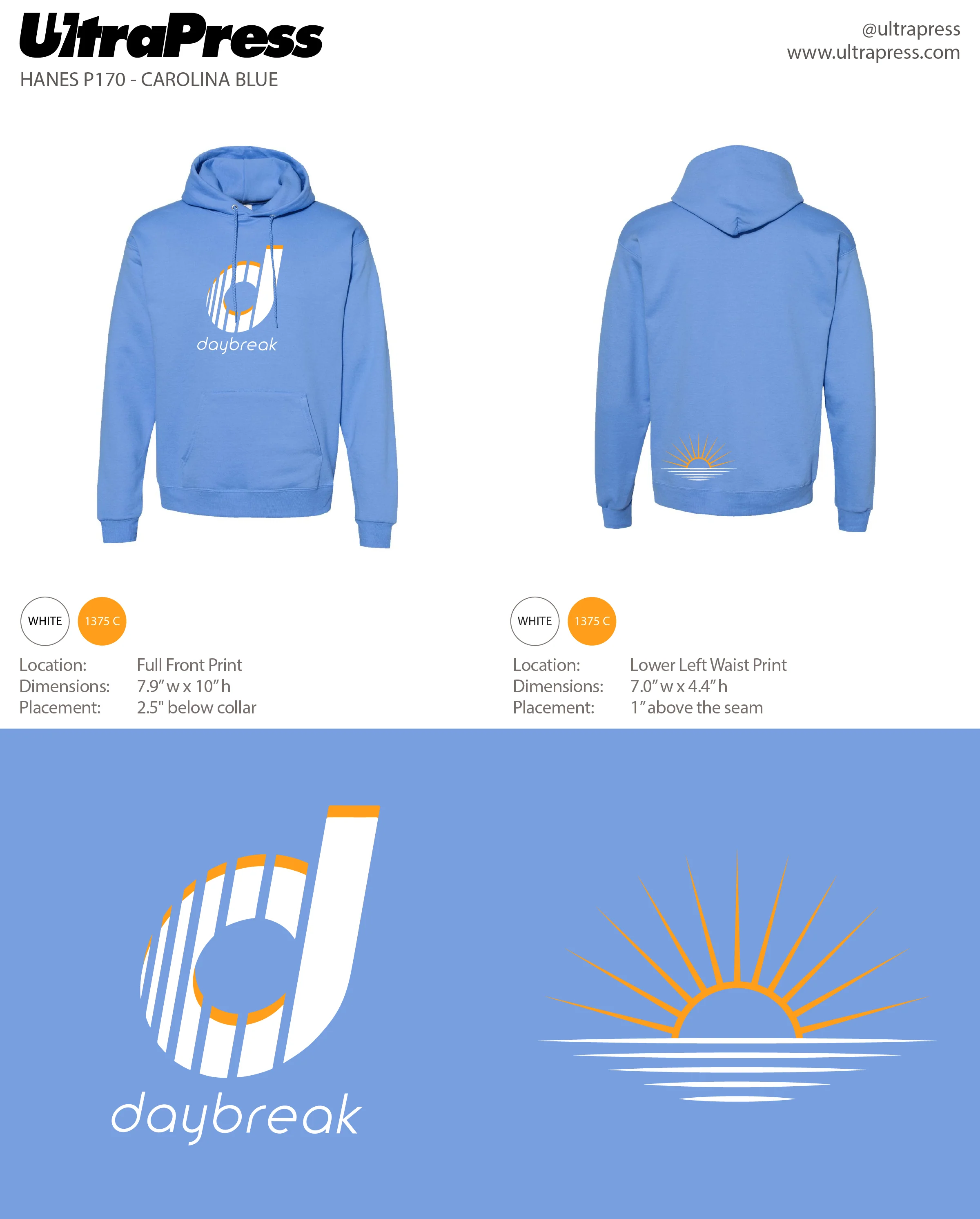 UP-SP-65892 Daybreak CrossFit 2023 Hoodies White and Orange Ink 24 Min Qty (Bulk) - Image 2