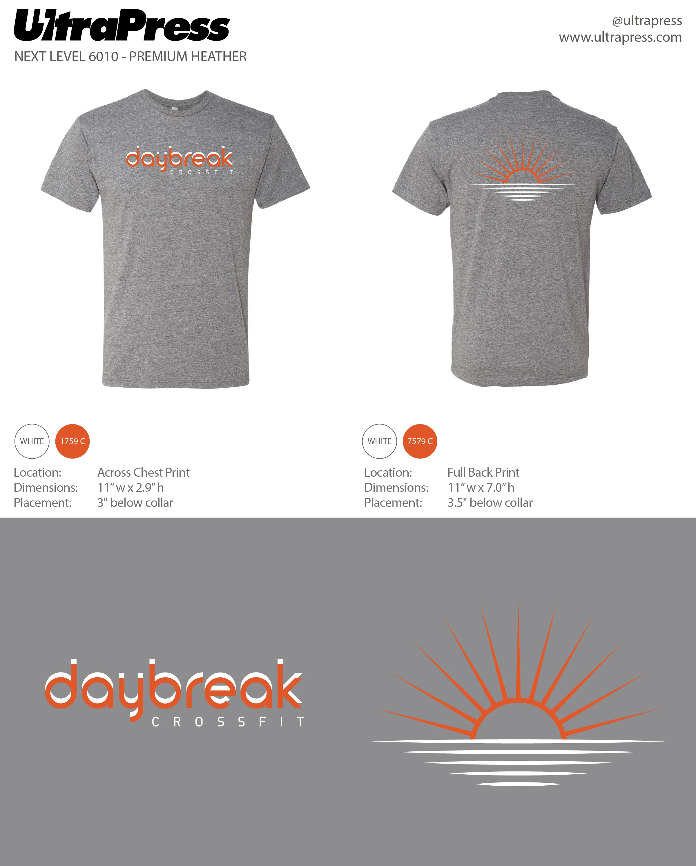 UP-SP-65894 Daybreak CrossFit 2023 Tshirts White and Orange Ink 24 Min Qty (Bulk)