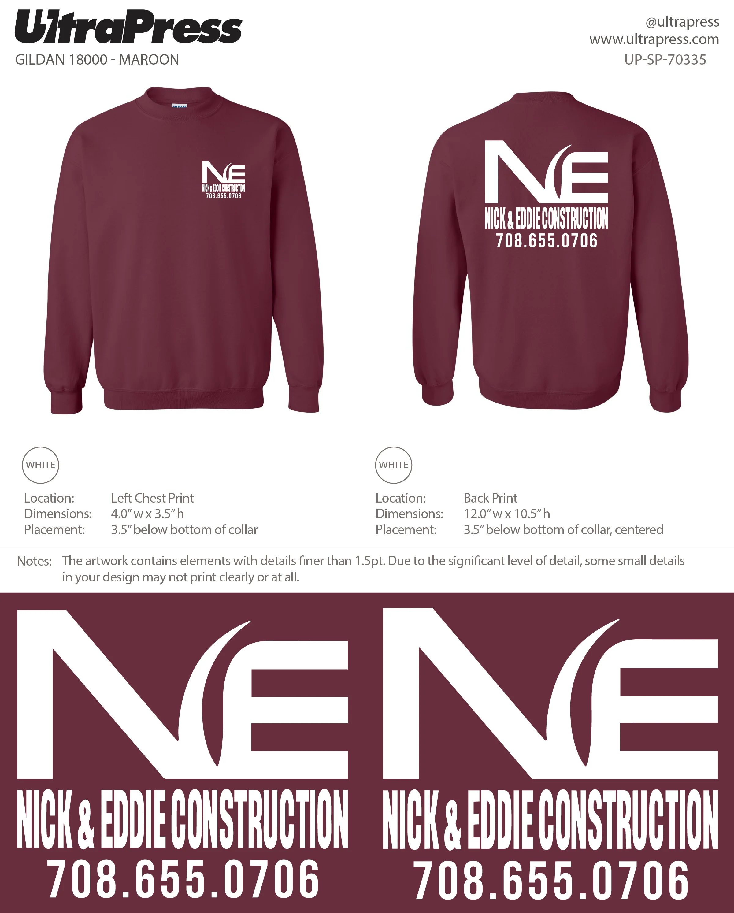 UP-SP-70335 Nick & Eddie Construction Crewneck - Nicholas R. Skalnik 50-Piece Package (Bulk)