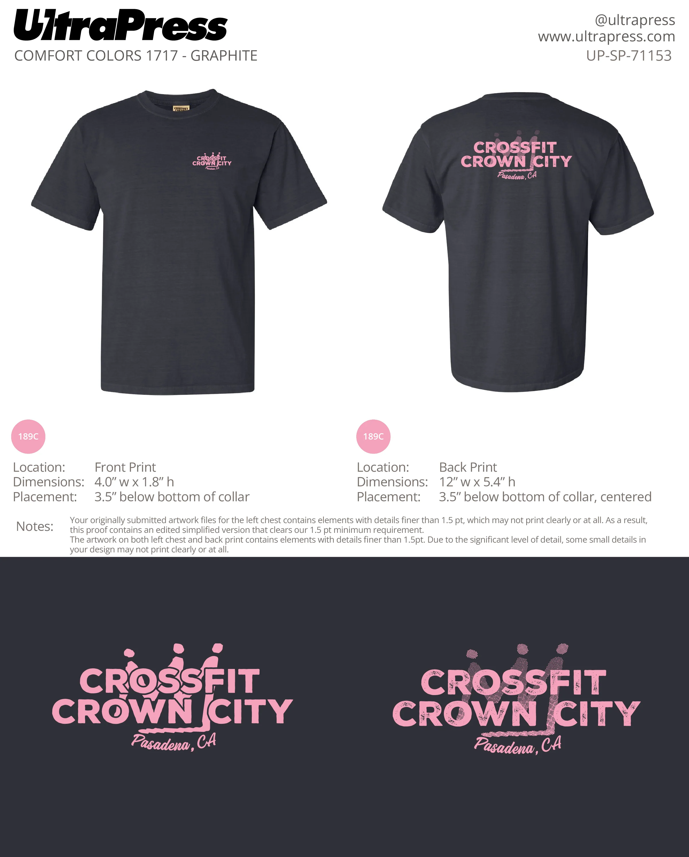 UP-SP-71153 Crossfit Crown City Pink Ink SHIRTS - Adam Ridley 24 Min Qty (Bulk) - Image 2