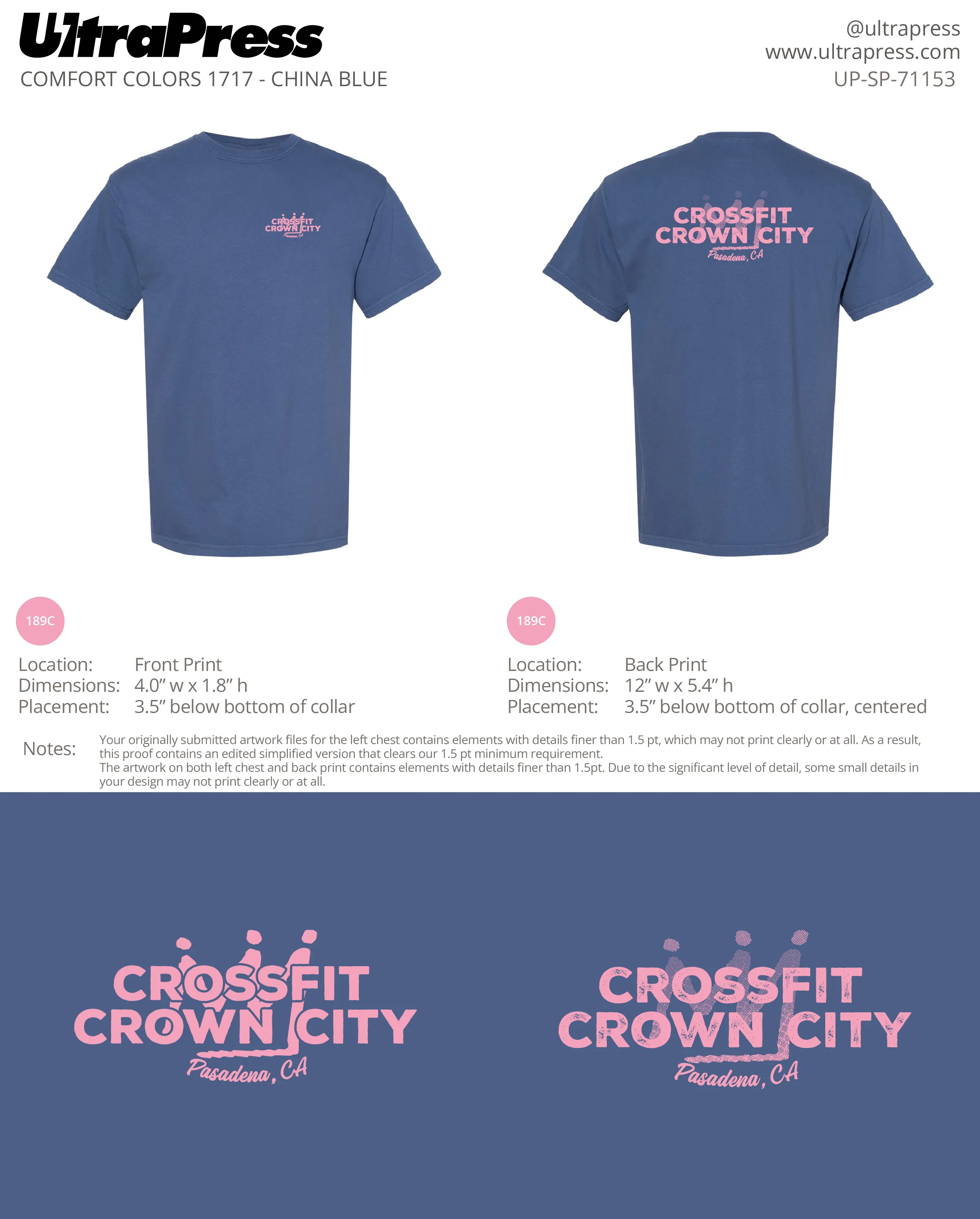 UP-SP-71153 Crossfit Crown City Pink Ink SHIRTS - Adam Ridley 24 Min Qty (Bulk) - Image 4