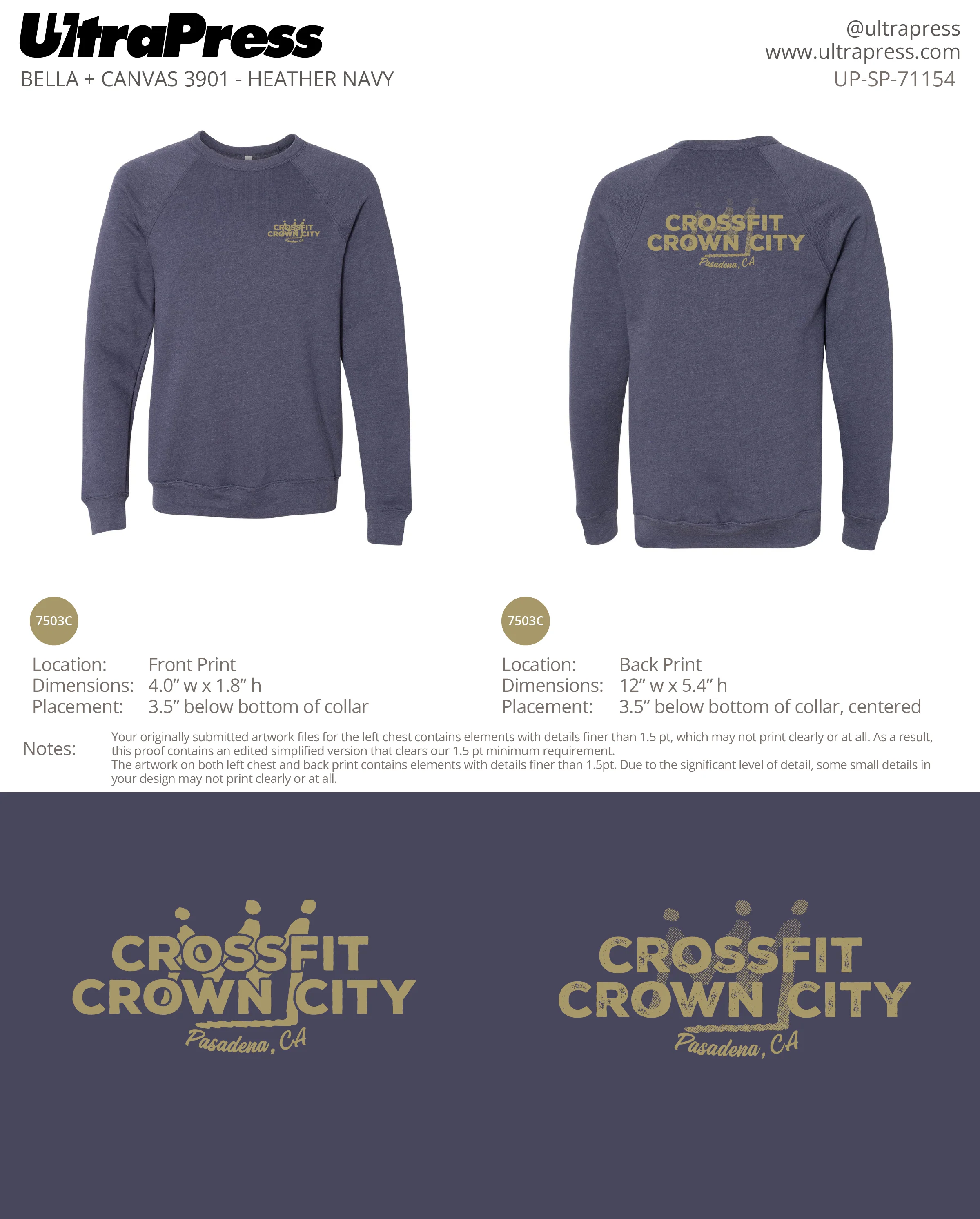 UP-SP-71154 Crossfit Crown City Green Ink SWEATERS - Adam Ridley 48 Min Qty (Bulk)
