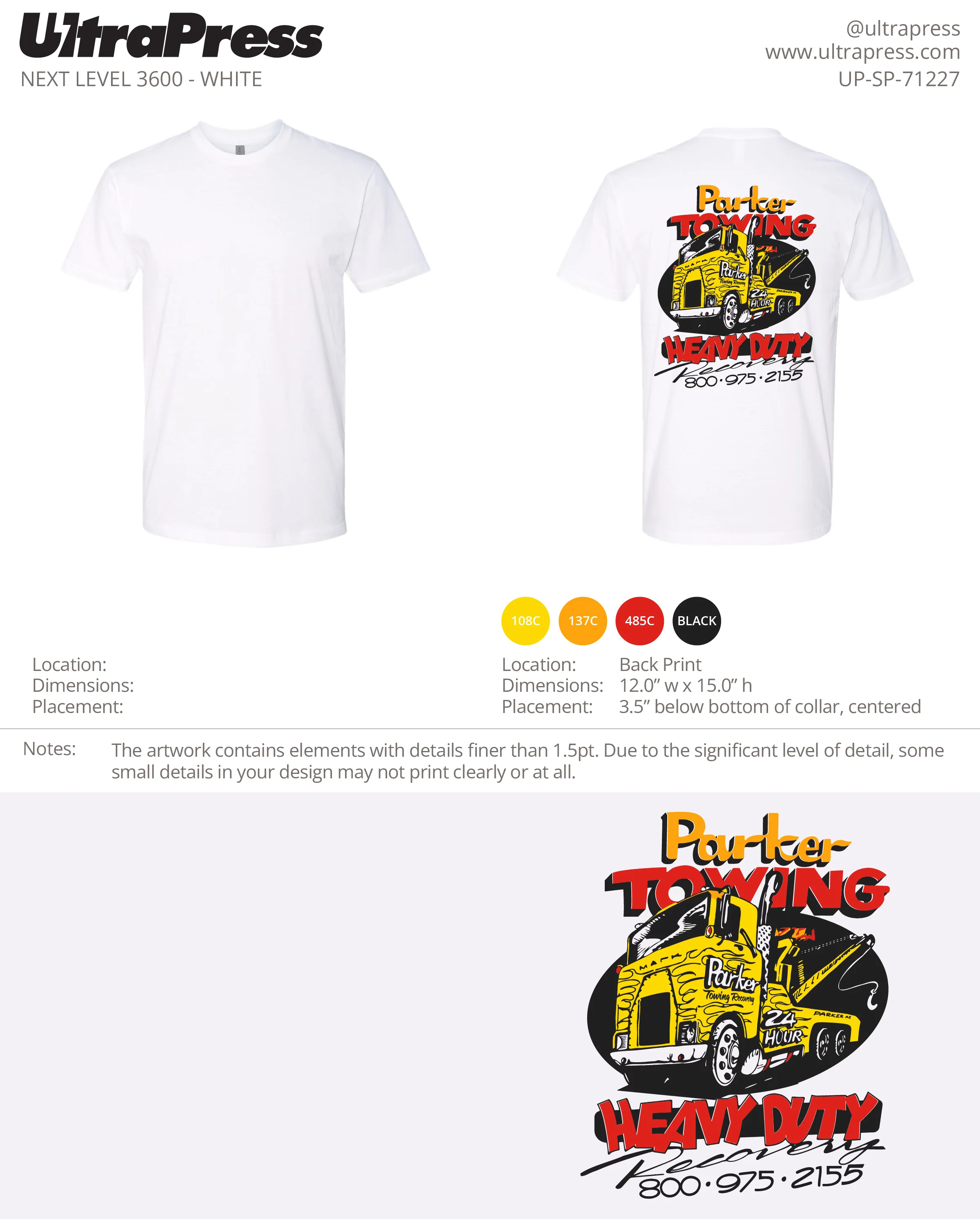 UP-SP-71227 Parker Towing Wrecker Cab - White Shirt 48 Min Qty (Bulk) - Image 2