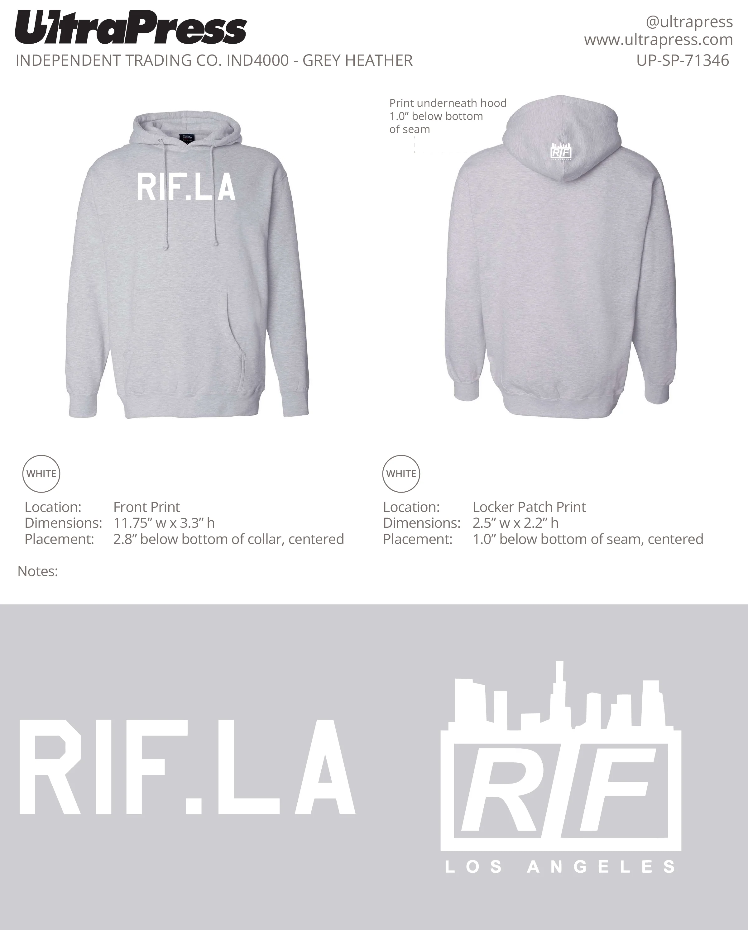 UP-SP-71346 RIF.LA Hoodies - White Ink 72 Min Qty (Bulk) - Image 2