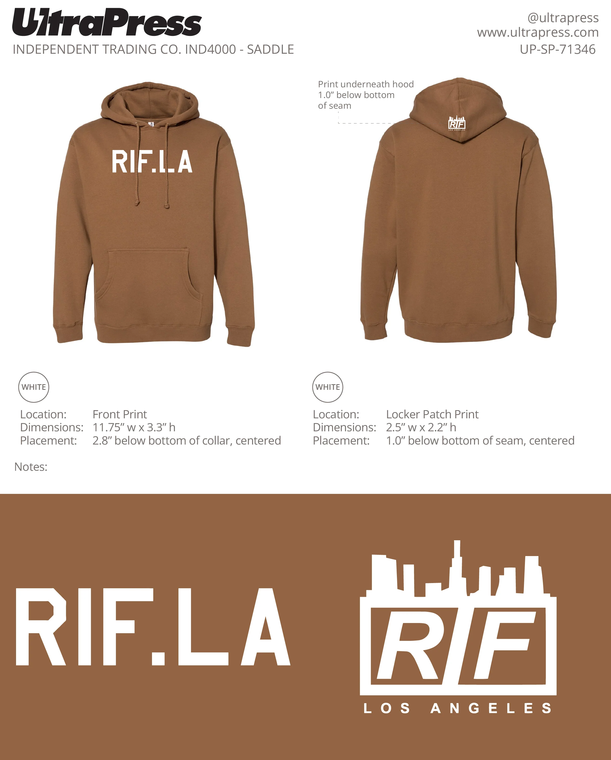UP-SP-71346 RIF.LA Hoodies - White Ink 72 Min Qty (Bulk) - Image 4