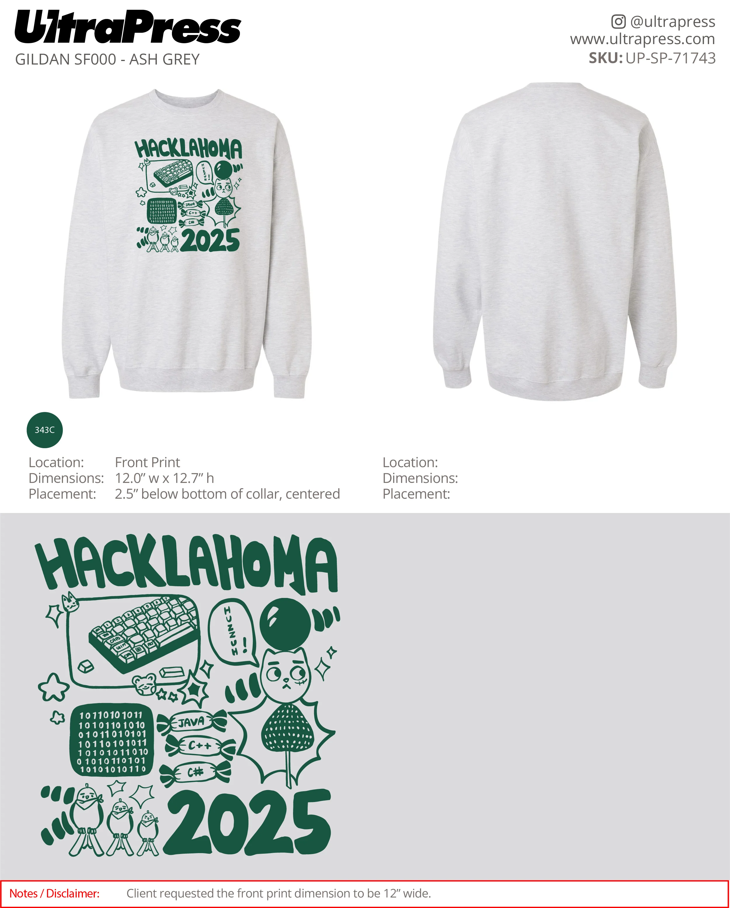 UP-SP-71743 Hacklahoma 2025 (Sweatshirt - Green Ink) - Raja Ahmed 24 Min Qty (Bulk) - Image 2