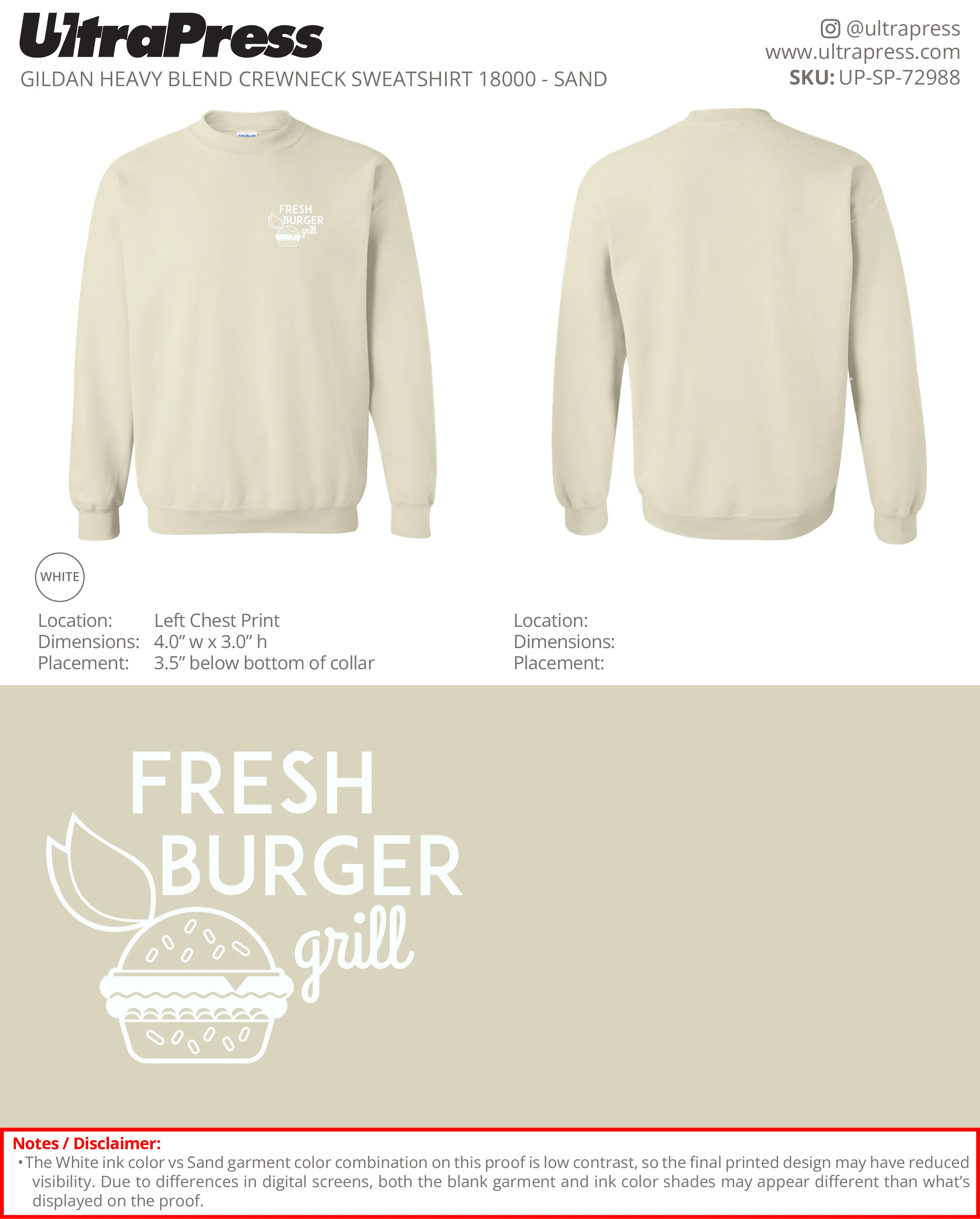UP-SP-72988 Fresh Burger Grill - Tanya 50 Min Qty (Bulk)