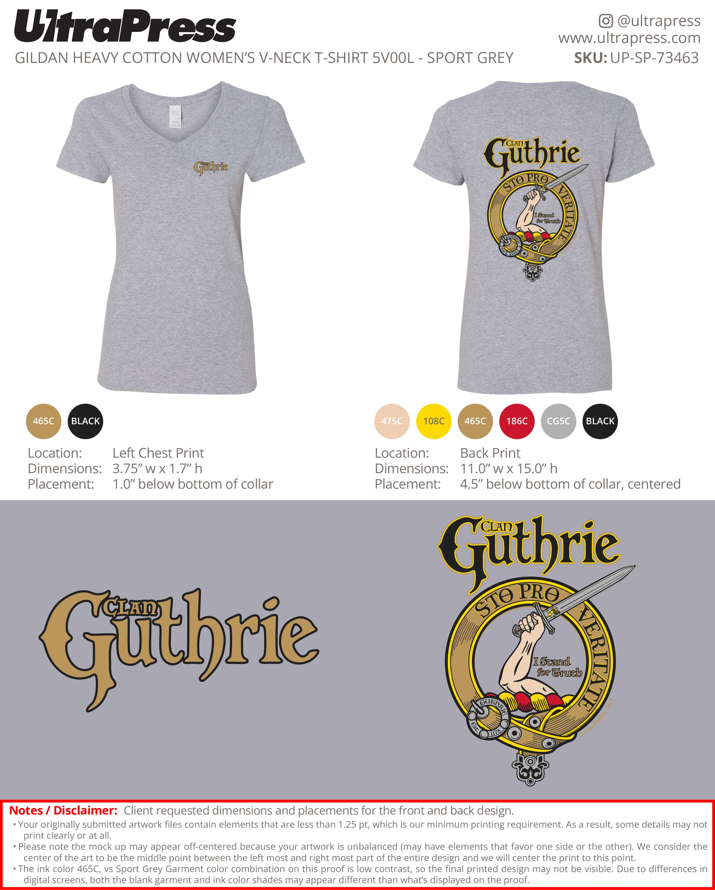 UP-SP-73463 Clan Guthrie Women's V-Neck - John Pierce 72 Min Qty (Bulk)