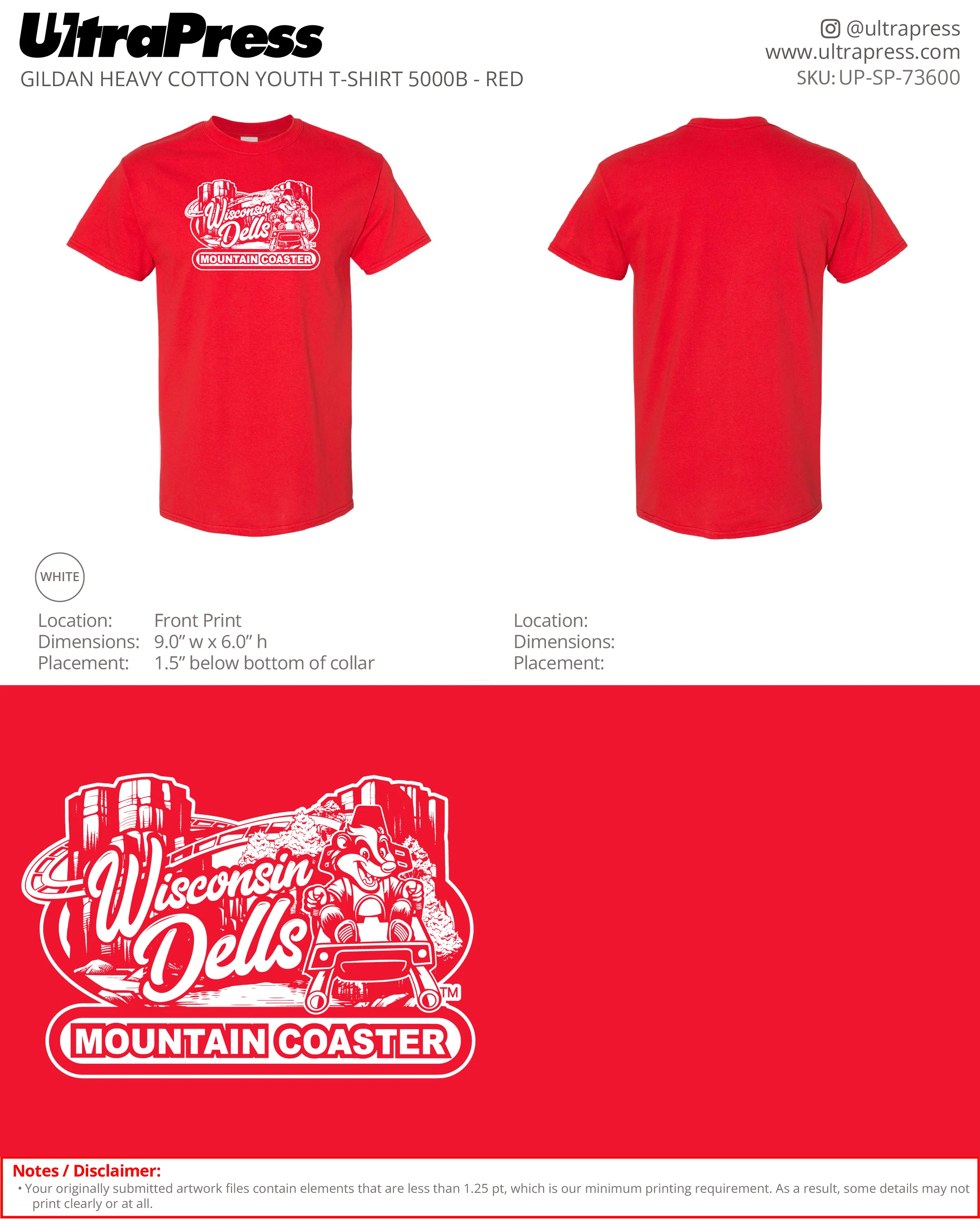 UP-SP-73600 Mountain Coaster Youth TShirt- Jessica Wedel 100 Pieces Package (Bulk)
