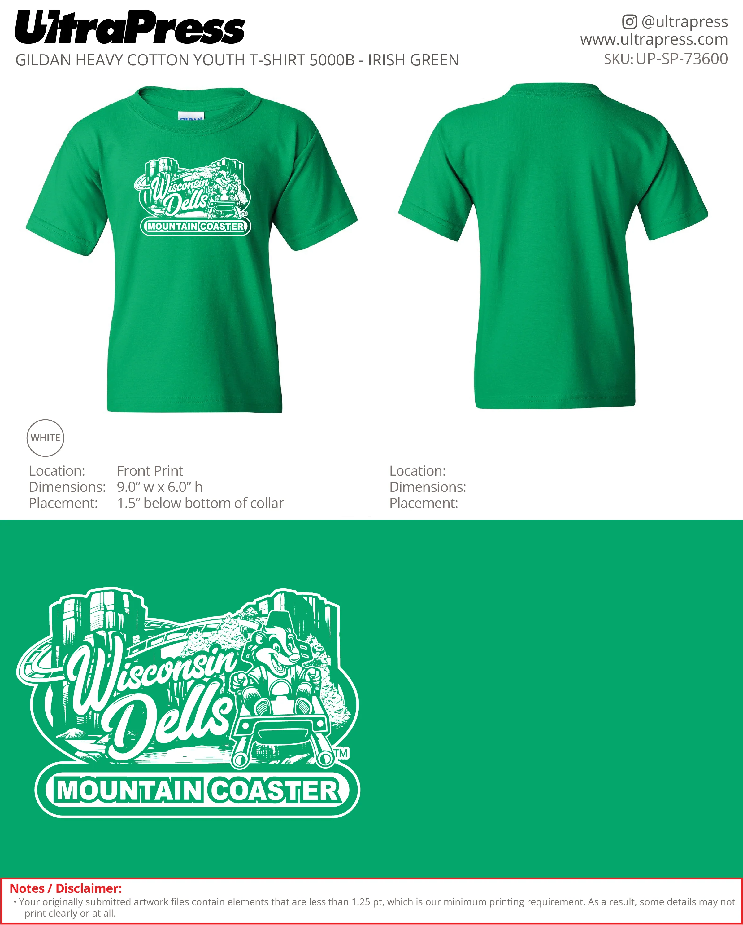 UP-SP-73600 Mountain Coaster Youth TShirt- Jessica Wedel 100 Pieces Package (Bulk) - Image 2