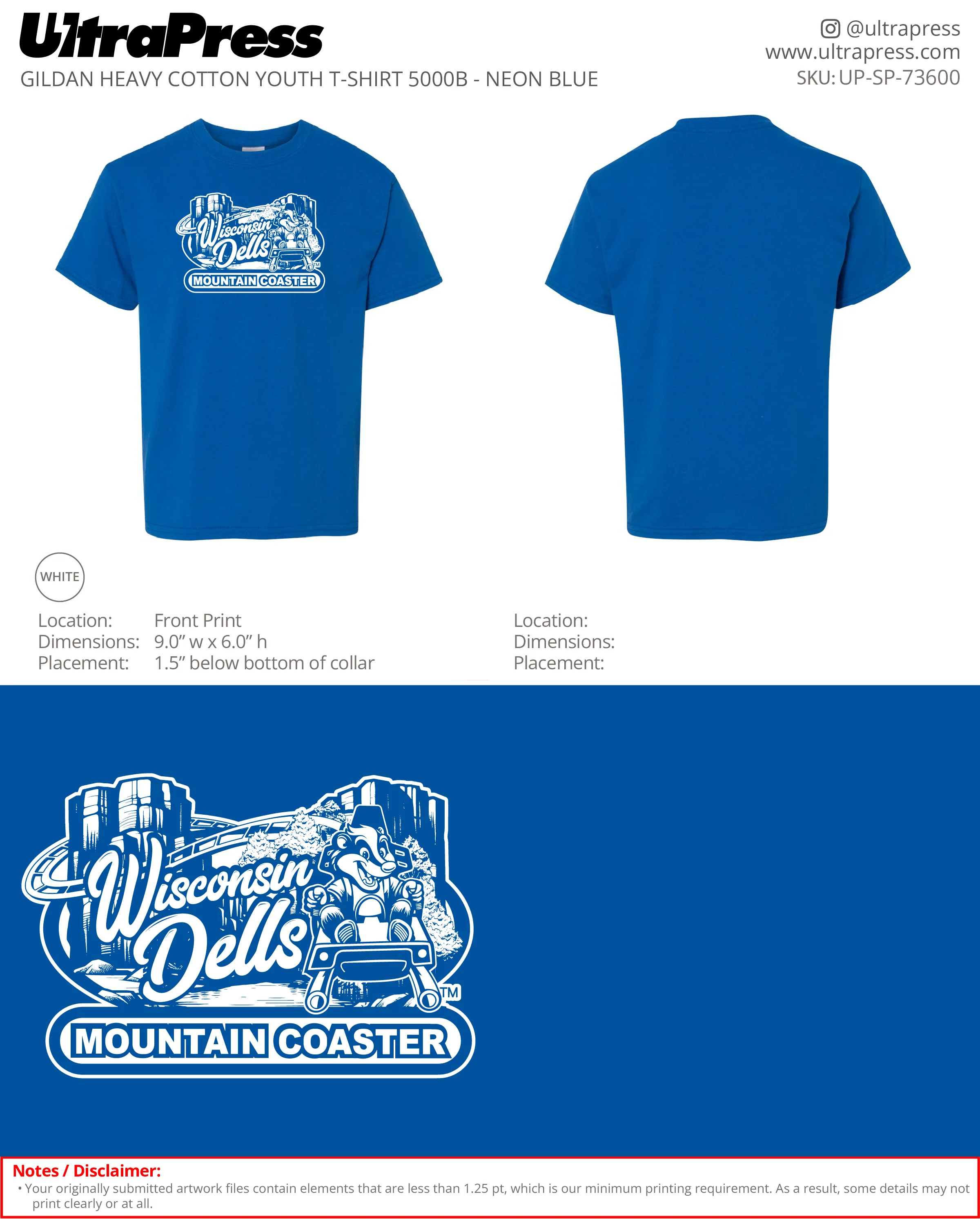 UP-SP-73600 Mountain Coaster Youth TShirt- Jessica Wedel 100 Pieces Package (Bulk) - Image 3