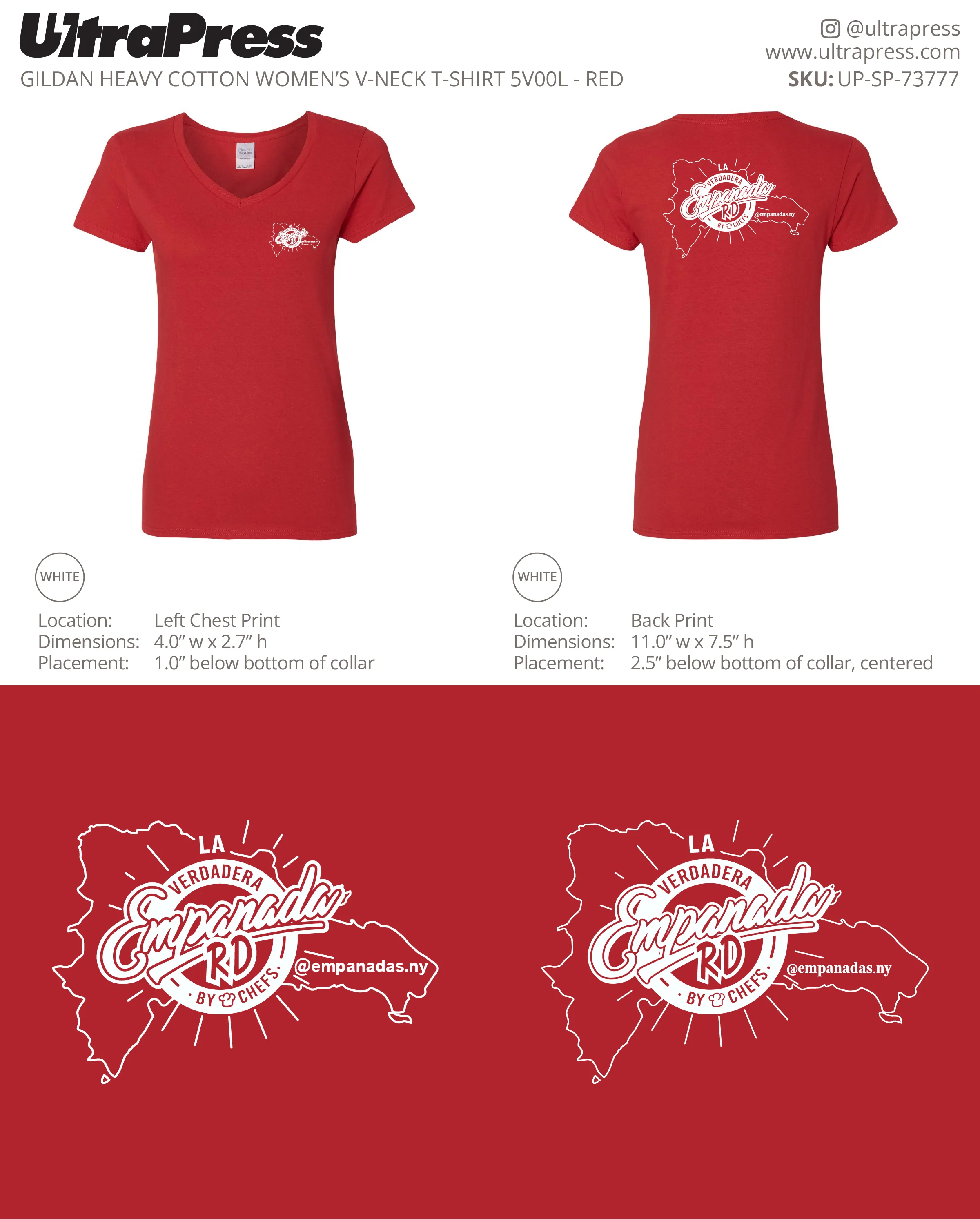 UP-SP-73777 Empanada RD Women's VNeck TShirt - Henry Jimenez 48 Min Qty (Bulk)