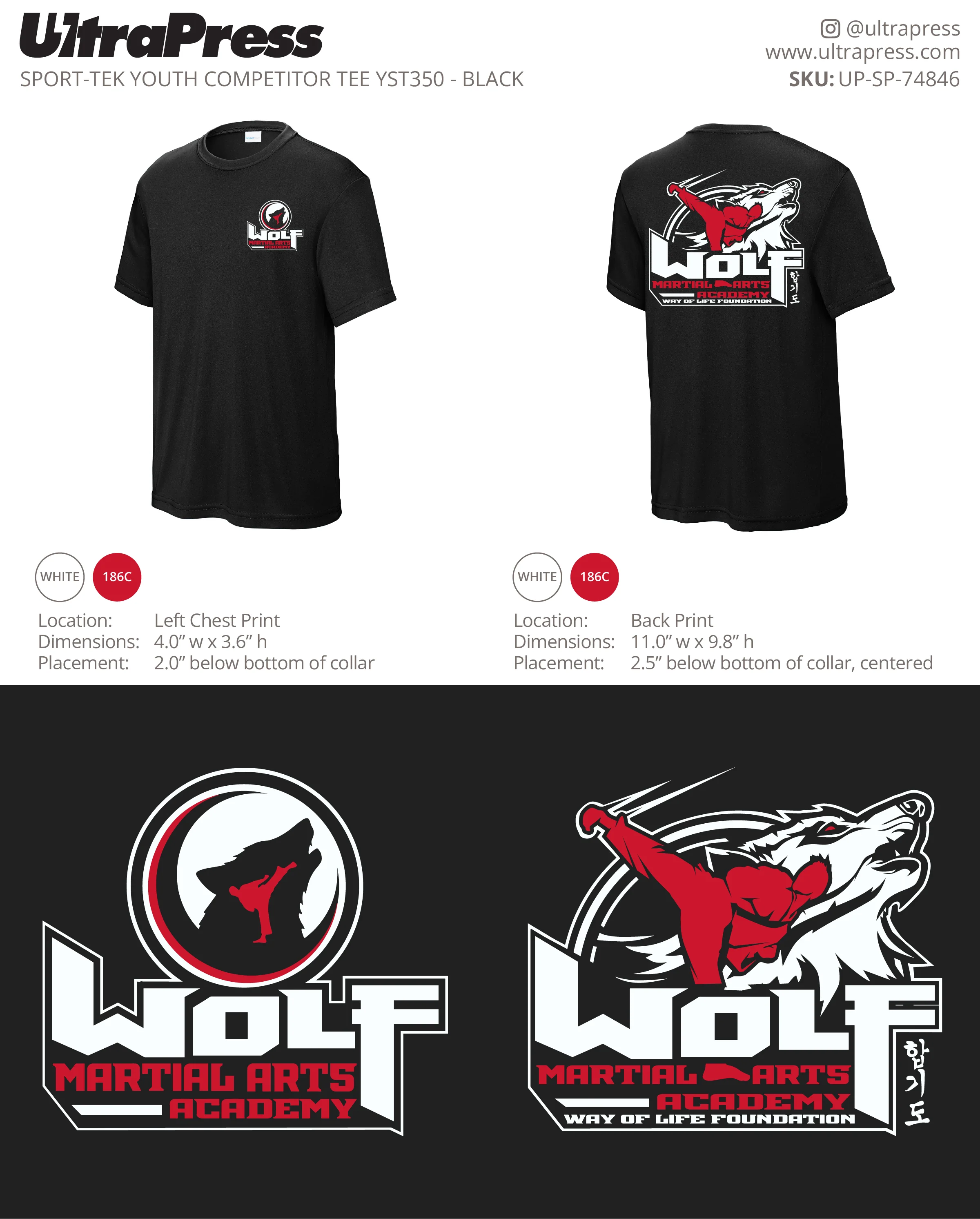 UP-SP-74846 Wolf Martial Arts Academy Sport Tek Poly Tees - Brian Ulsh 72 Min Qty (Bulk) - Image 2