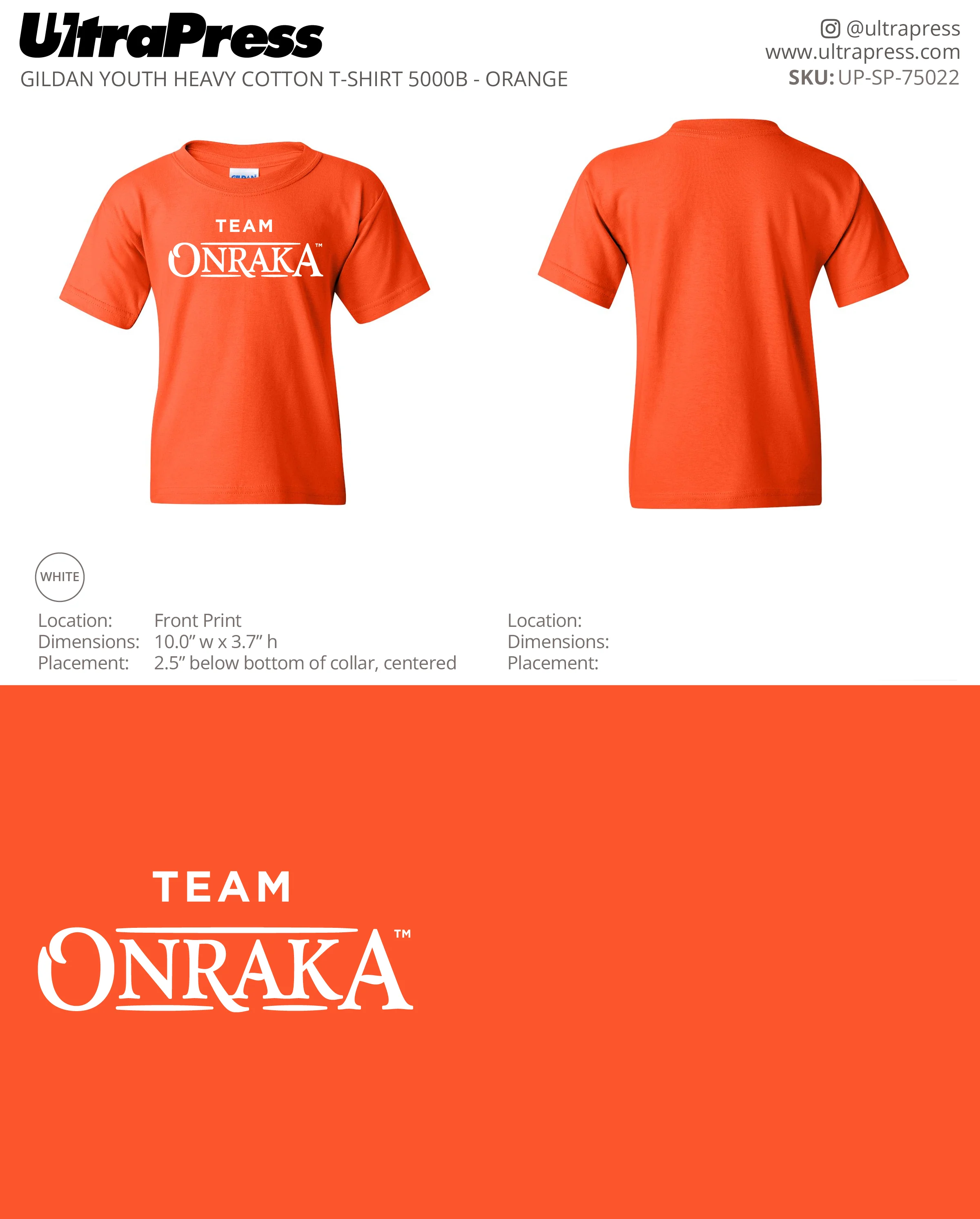 UP-SP-75022 Team Onraka Orange Shirts - Erin Hinek 50 Min Qty (Bulk) - Image 2