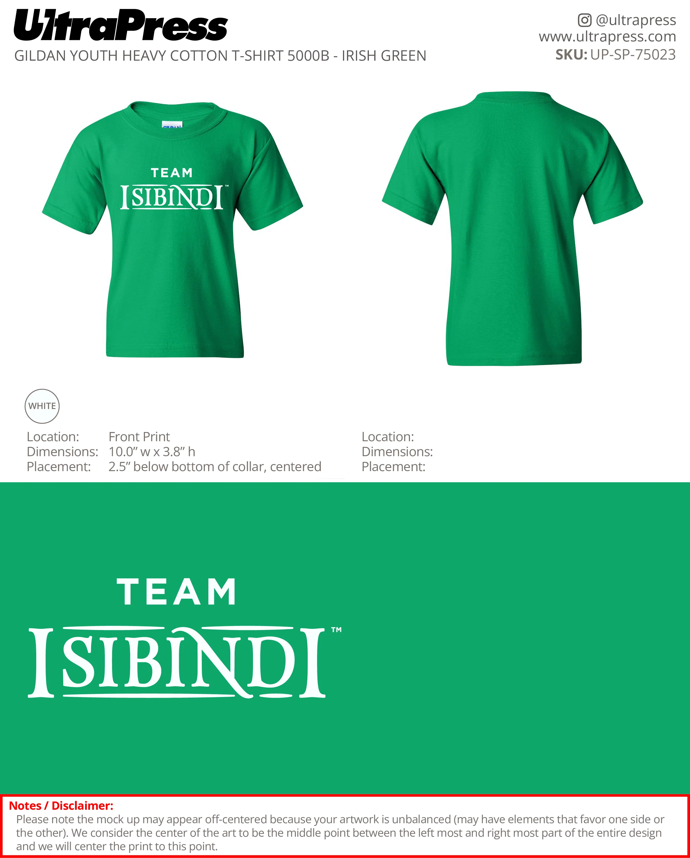 UP-SP-75023 Team Isibindi Irish Green Shirts - Erin Hinek 50 Min Qty (Bulk) - Image 2