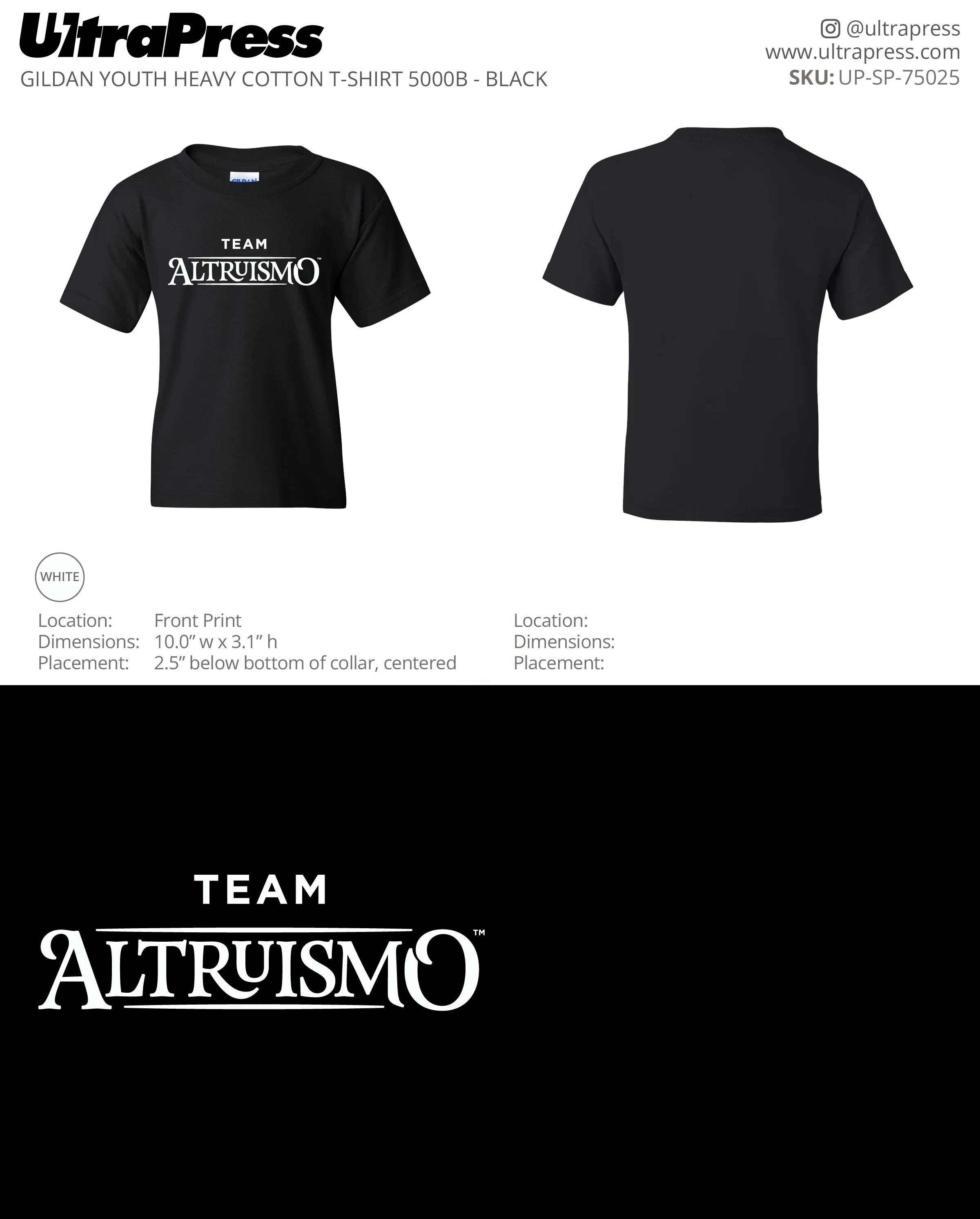 UP-SP-75025 Team Altruismo Black Shirts - Erin Hinek 50 Min Qty (Bulk) - Image 2
