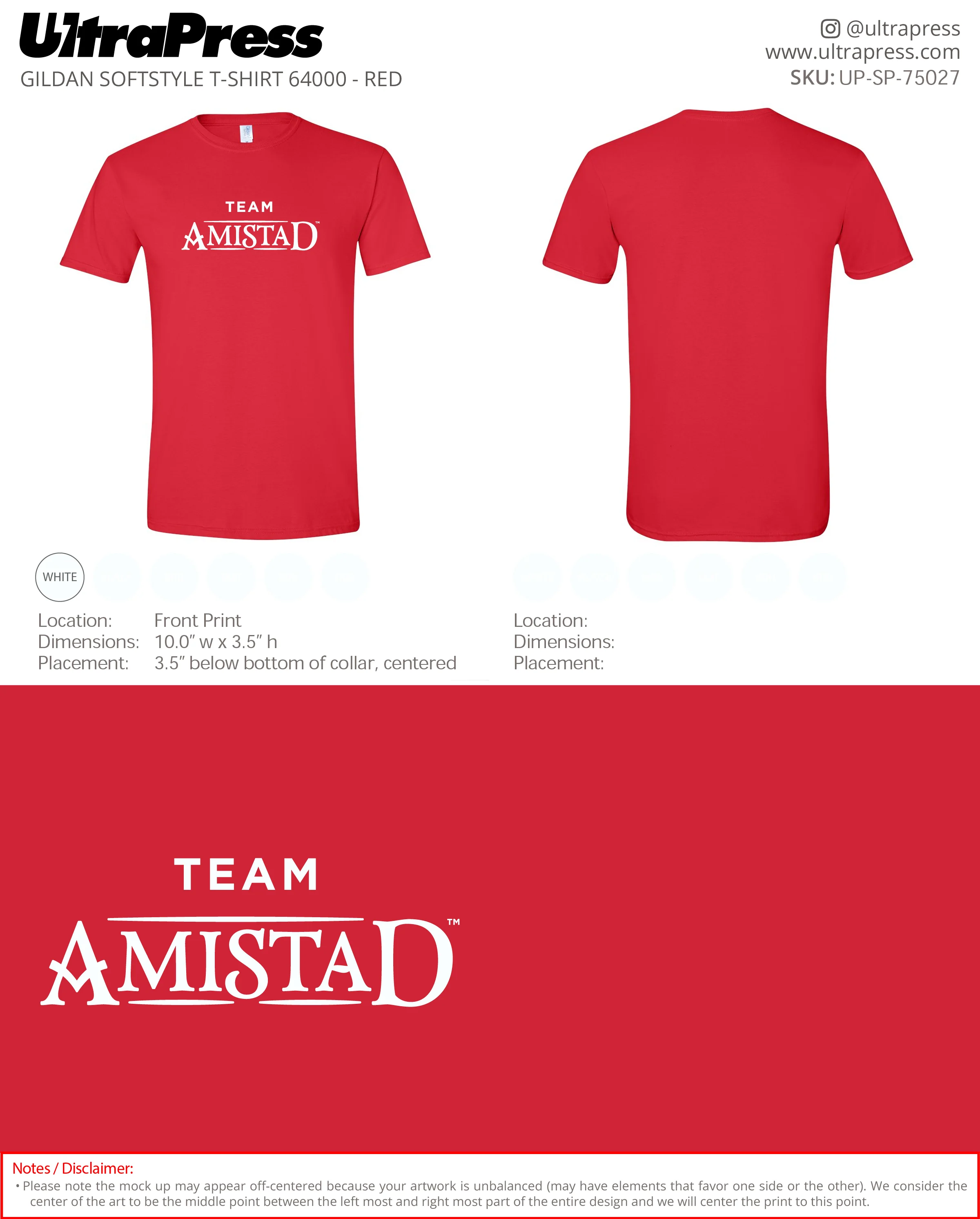 UP-SP-75027 Team Amistad Red Shirts - Erin Hinek 50 Min Qty (Bulk) - Image 2