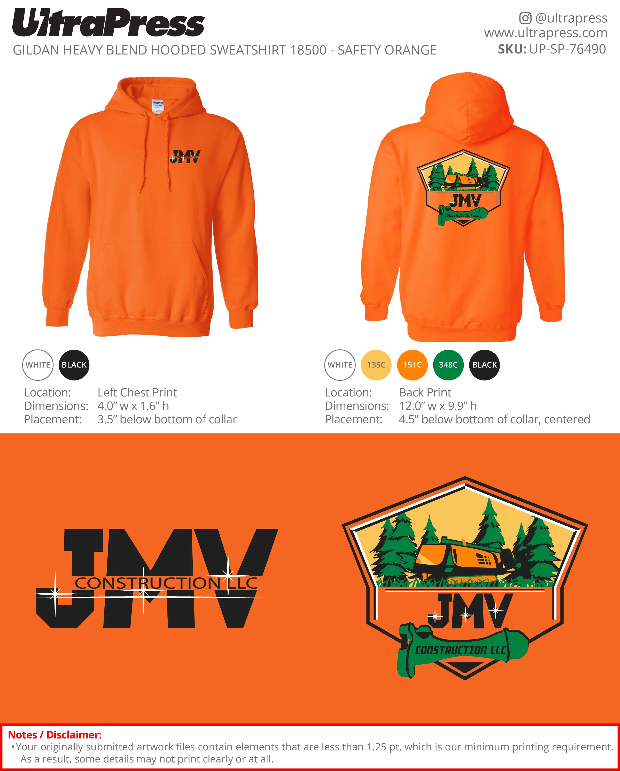 UP-SP-76490 JMV Construction LLC Hoodie - Veronica Tellez 48 Min Qty (Bulk) - Image 2