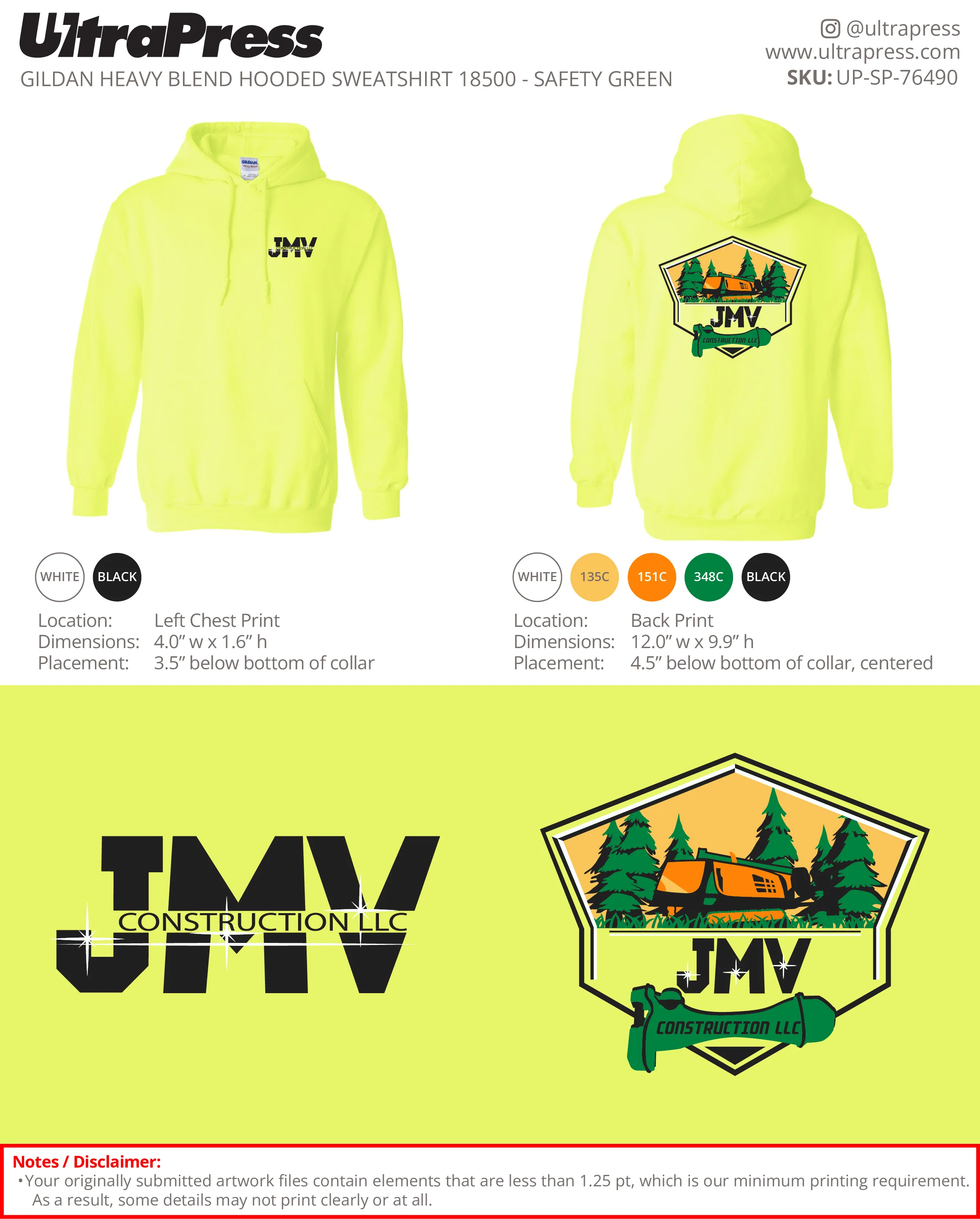 UP-SP-76490 JMV Construction LLC Hoodie - Veronica Tellez 48 Min Qty (Bulk) - Image 3