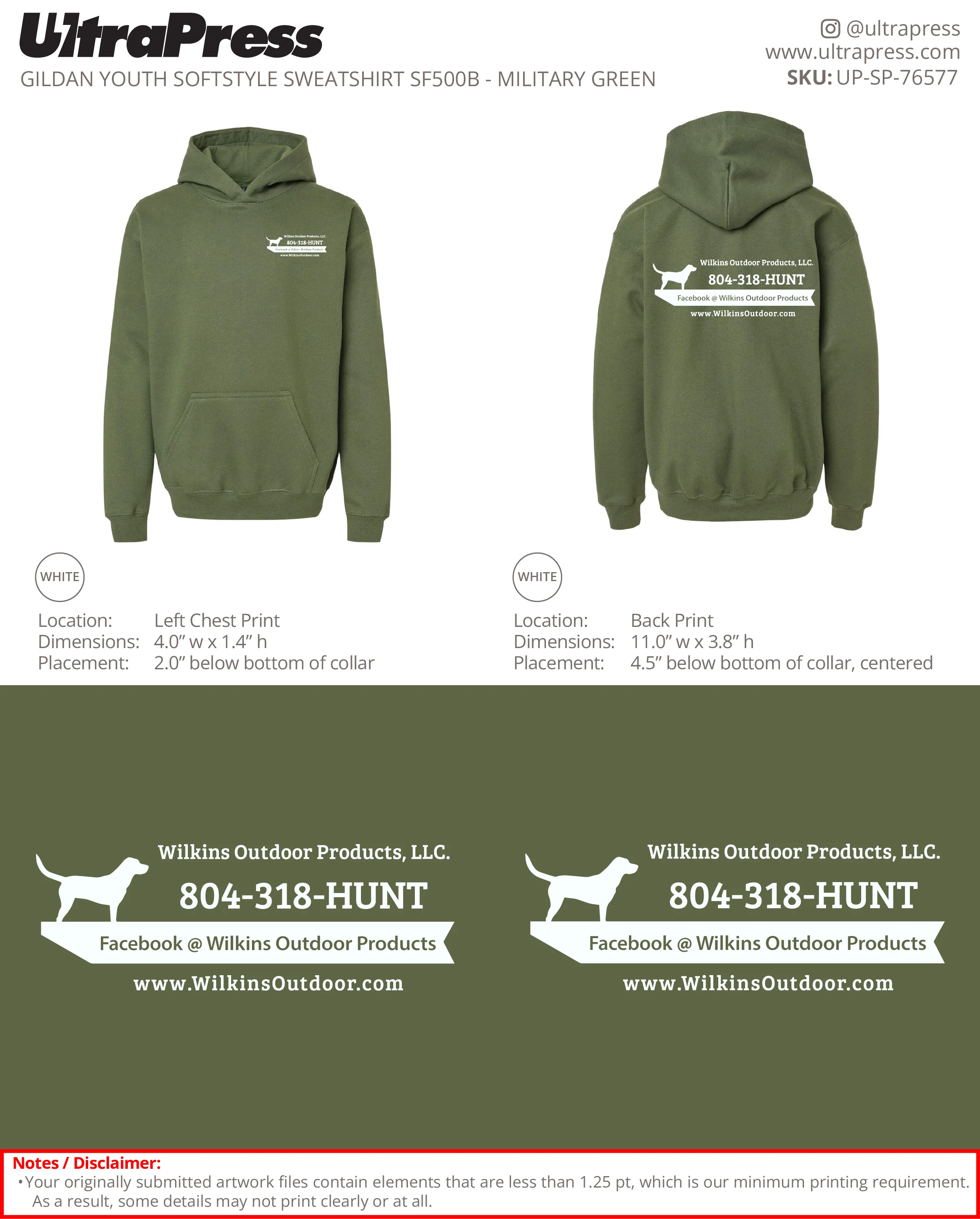 UP-SP-76577 Wilkins Outdoor Products - Todd Wilkins 50 Min Qty (Bulk) - Image 2