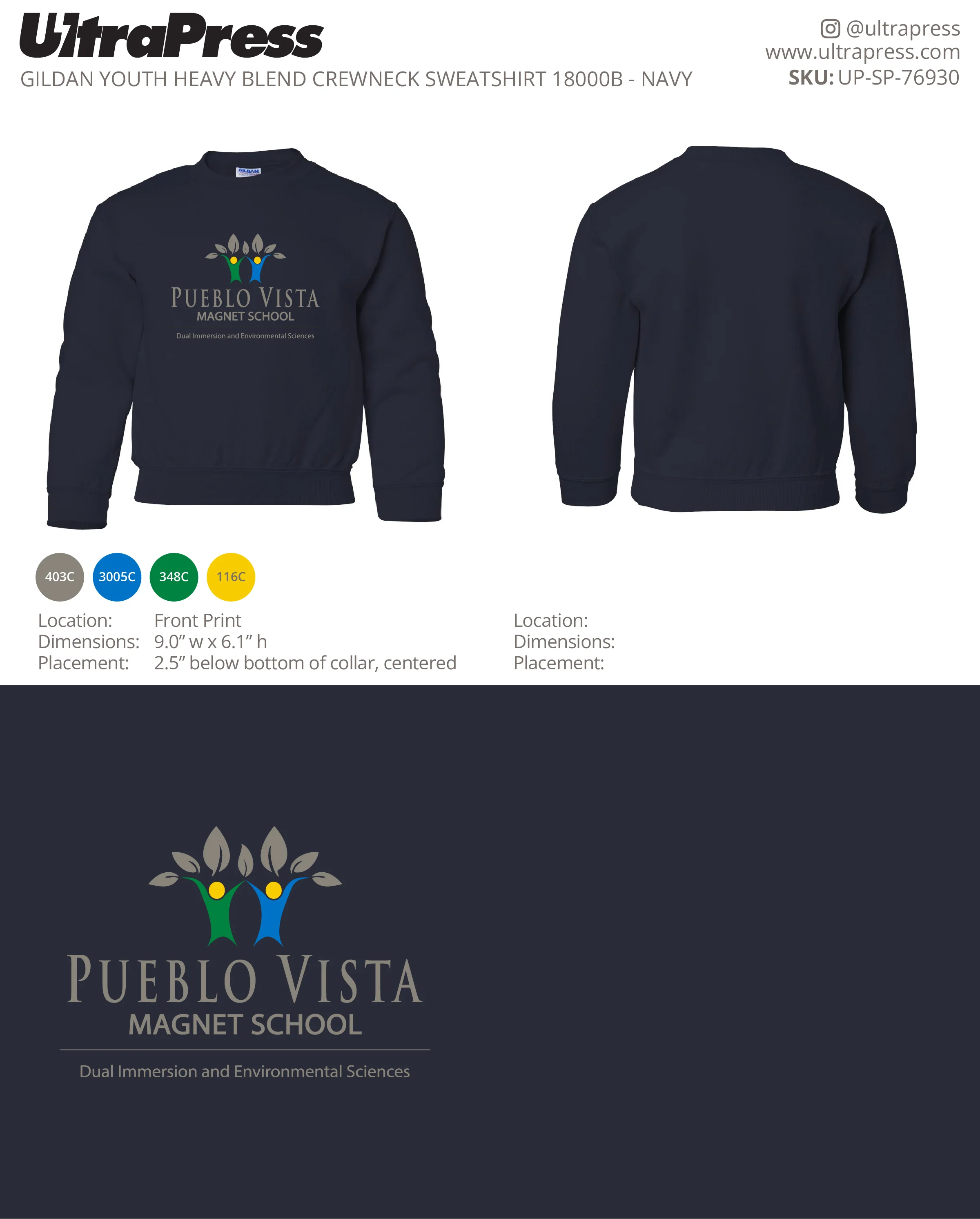 UP-SP-76930 Pueblo Vista Magnet School Sweatshirts - Julia Newberry 50 Min Qty (Bulk) - Image 2