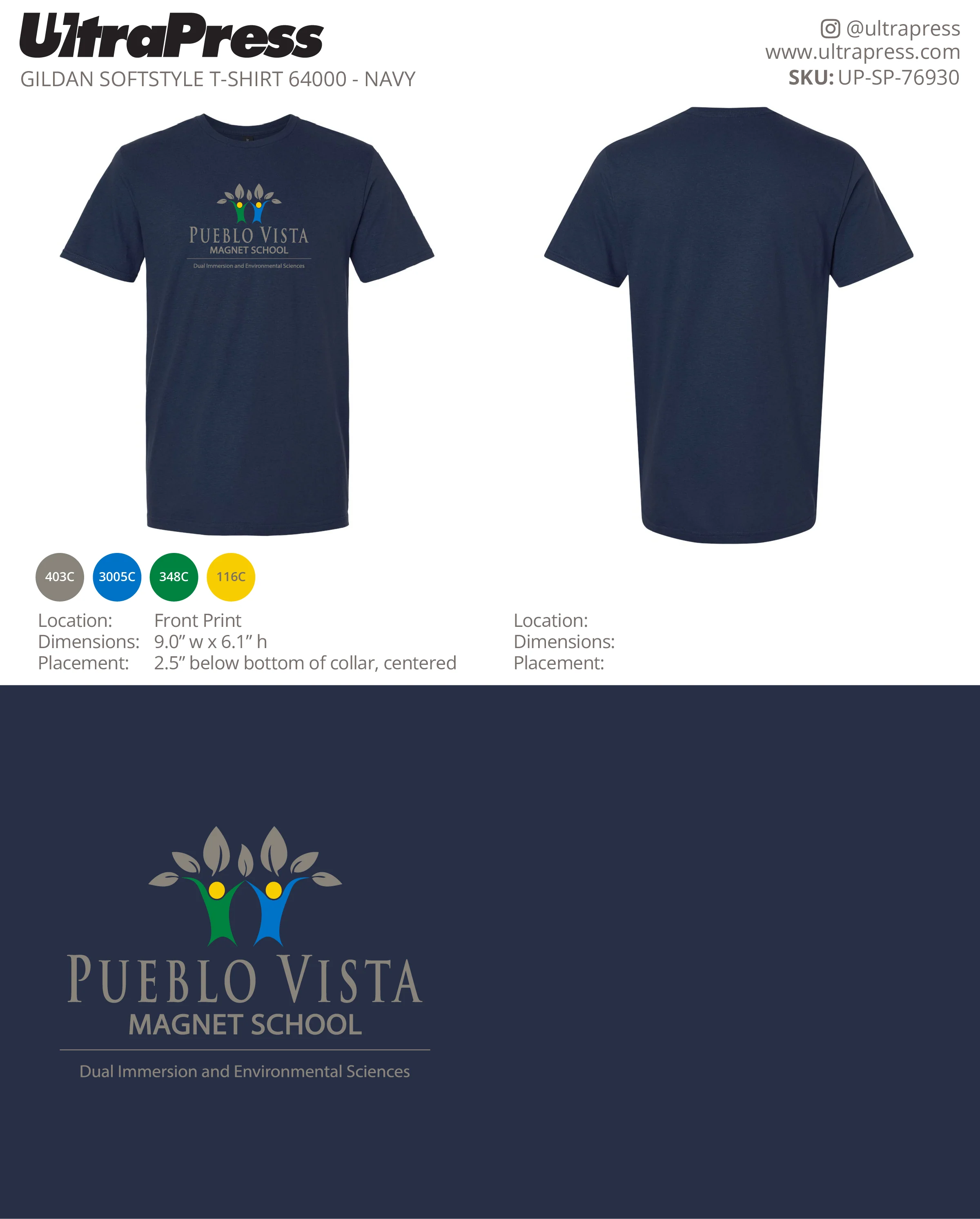 UP-SP-76930 Pueblo Vista Magnet School T-Shirts - Julia Newberry 50 Min Qty (Bulk)