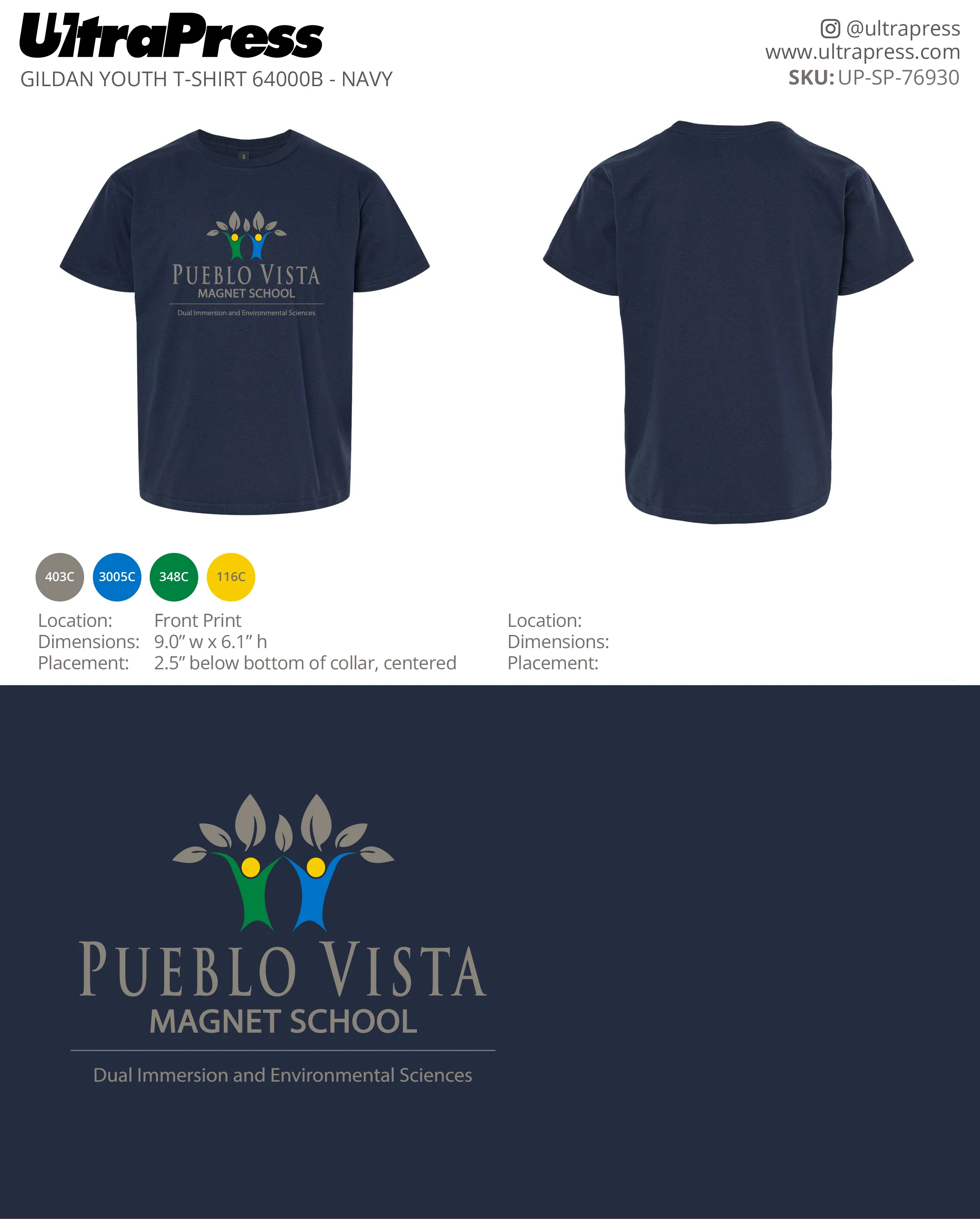 UP-SP-76930 Pueblo Vista Magnet School T-Shirts - Julia Newberry 50 Min Qty (Bulk) - Image 2