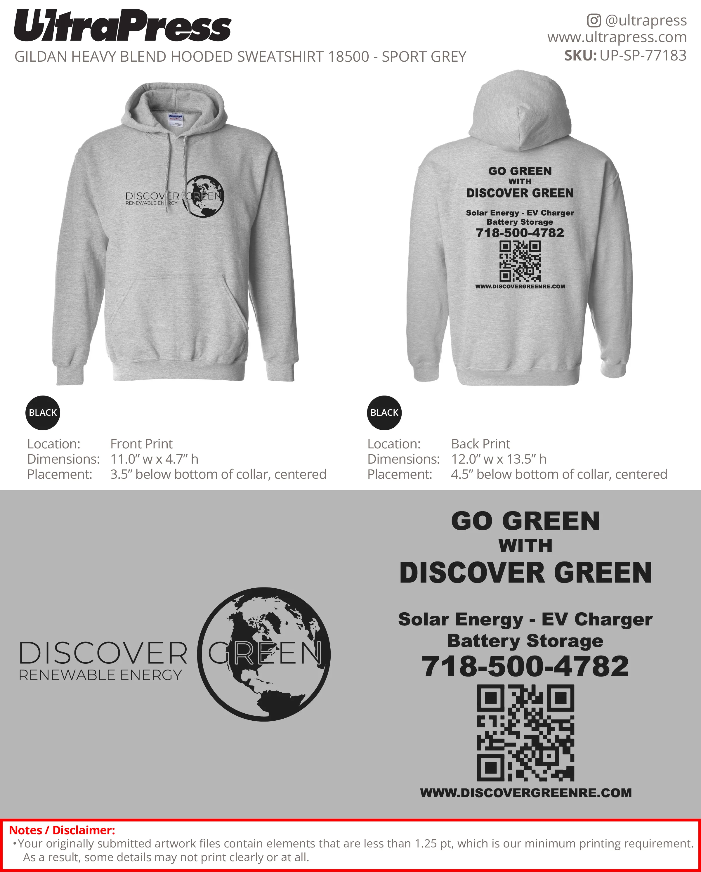 UP-SP-77183 Go Green With Discover Green Hoodies - Shane Bridgmanhen 50 Min Qty (Bulk) - Image 2