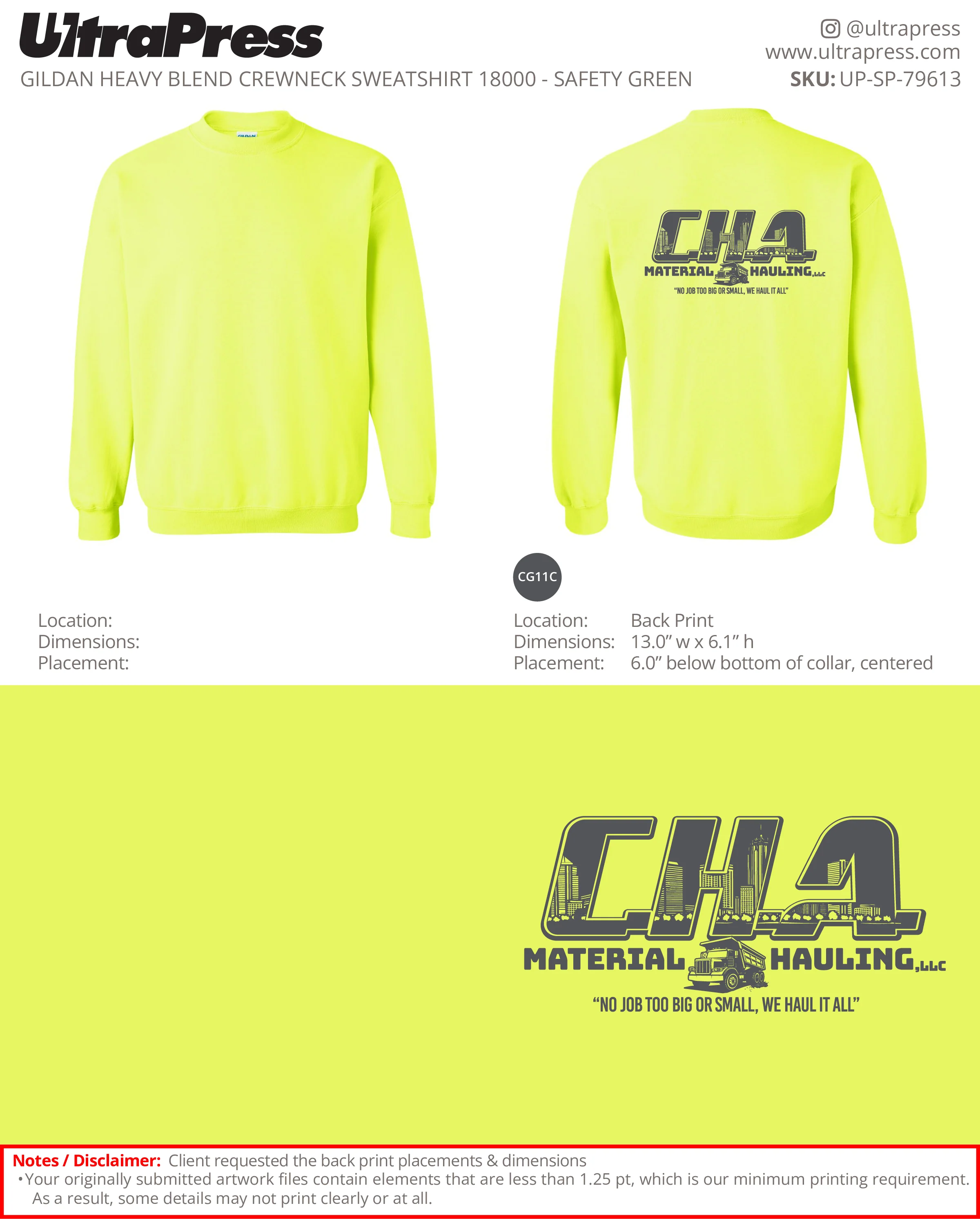 UP-SP-79613 CHA Material Hauling Sweaters - Chee Chee McGowan - 50 Min Qty (Bulk) - Image 2
