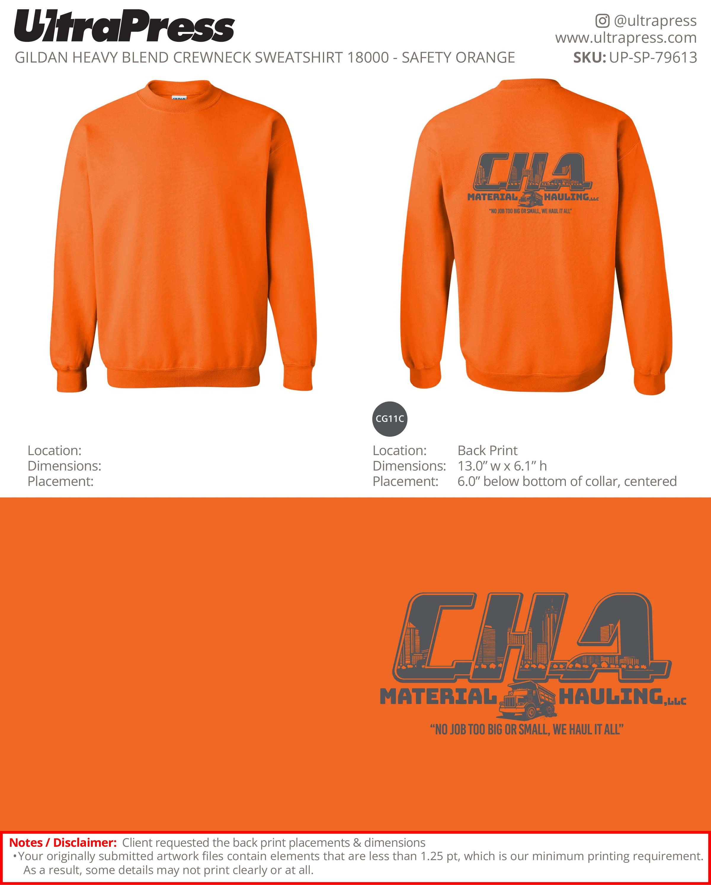 UP-SP-79613 CHA Material Hauling Sweaters - Chee Chee McGowan - 50 Min Qty (Bulk) - Image 3
