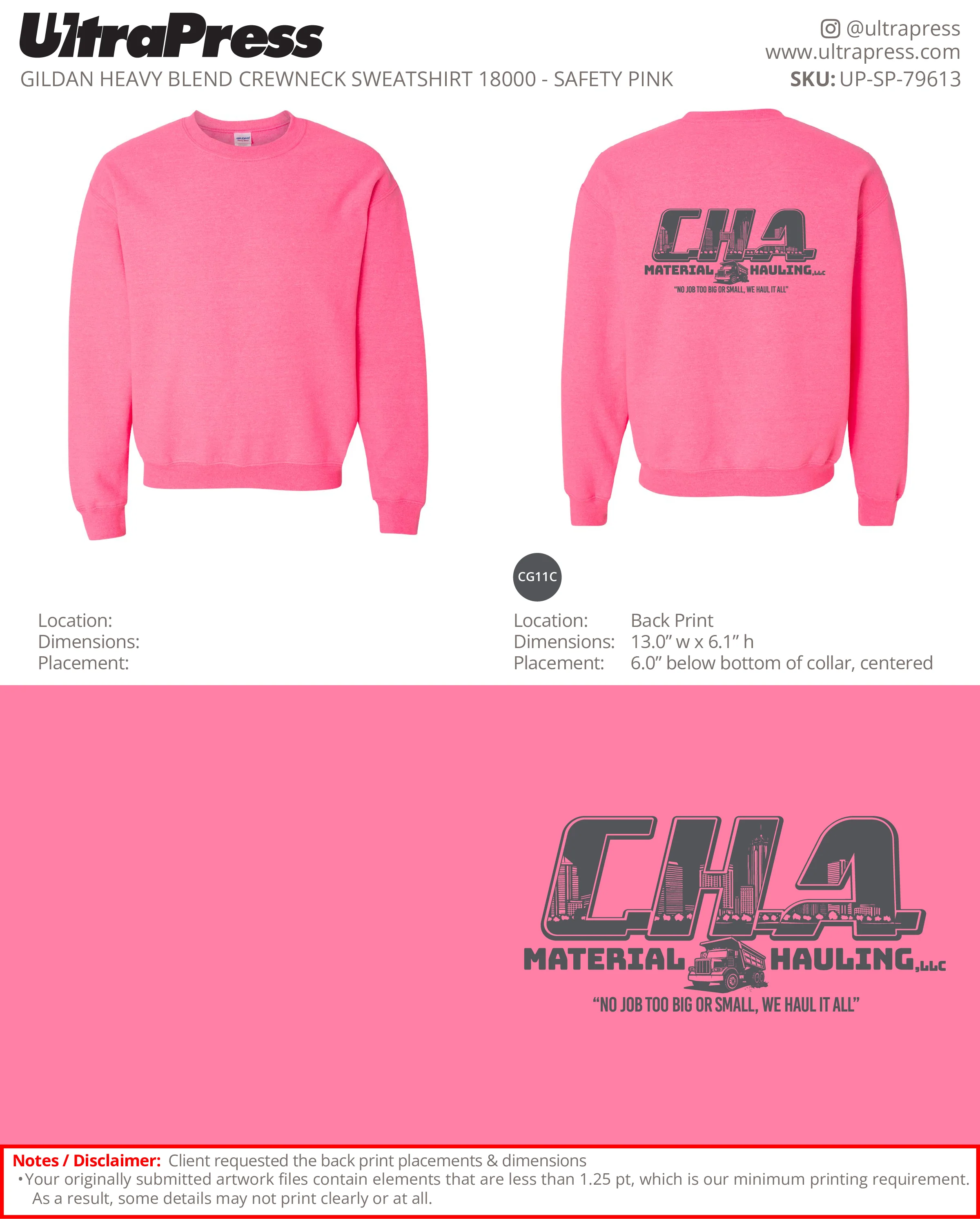 UP-SP-79613 CHA Material Hauling Sweaters - Chee Chee McGowan - 50 Min Qty (Bulk) - Image 4