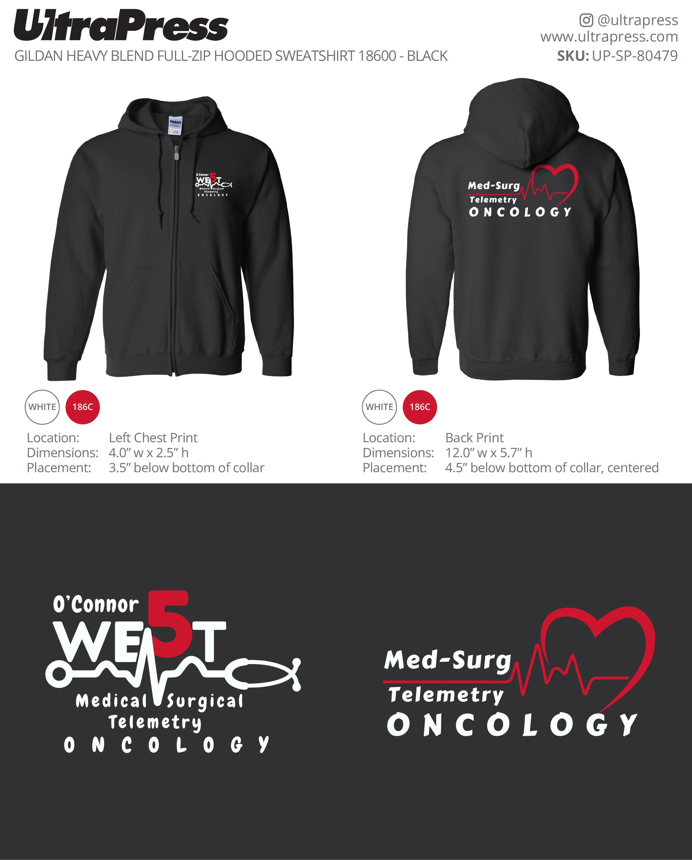 UP-SP-80479 5 West Medical Zip Hoodies - Caroline San Luis - 12 Min Qty (Bulk) - Image 2