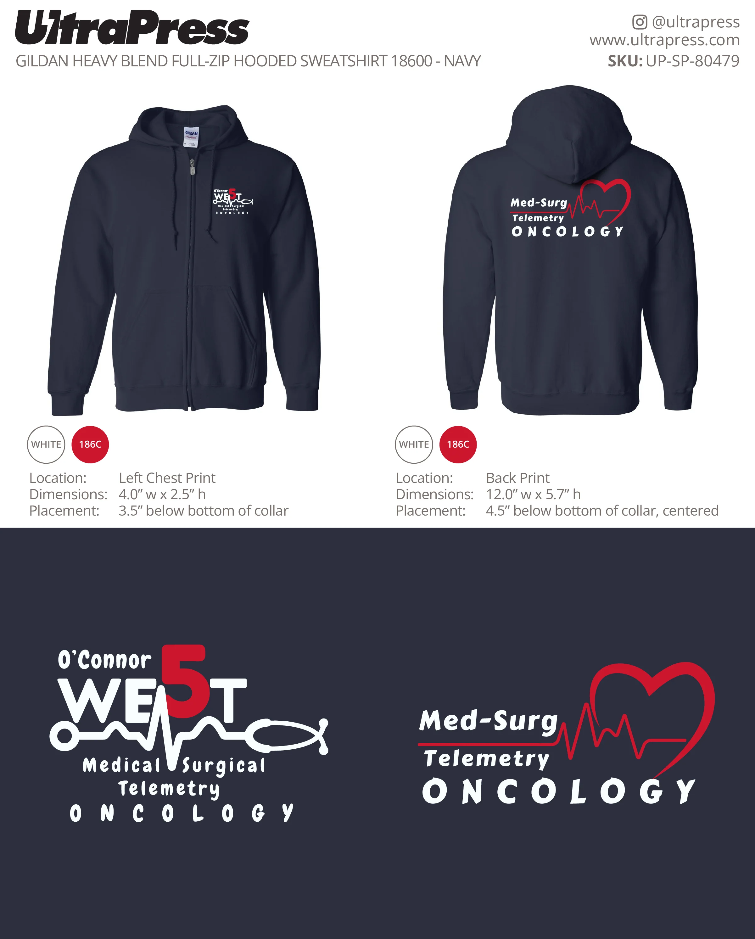UP-SP-80479 5 West Medical Zip Hoodies - Caroline San Luis - 12 Min Qty (Bulk) - Image 5