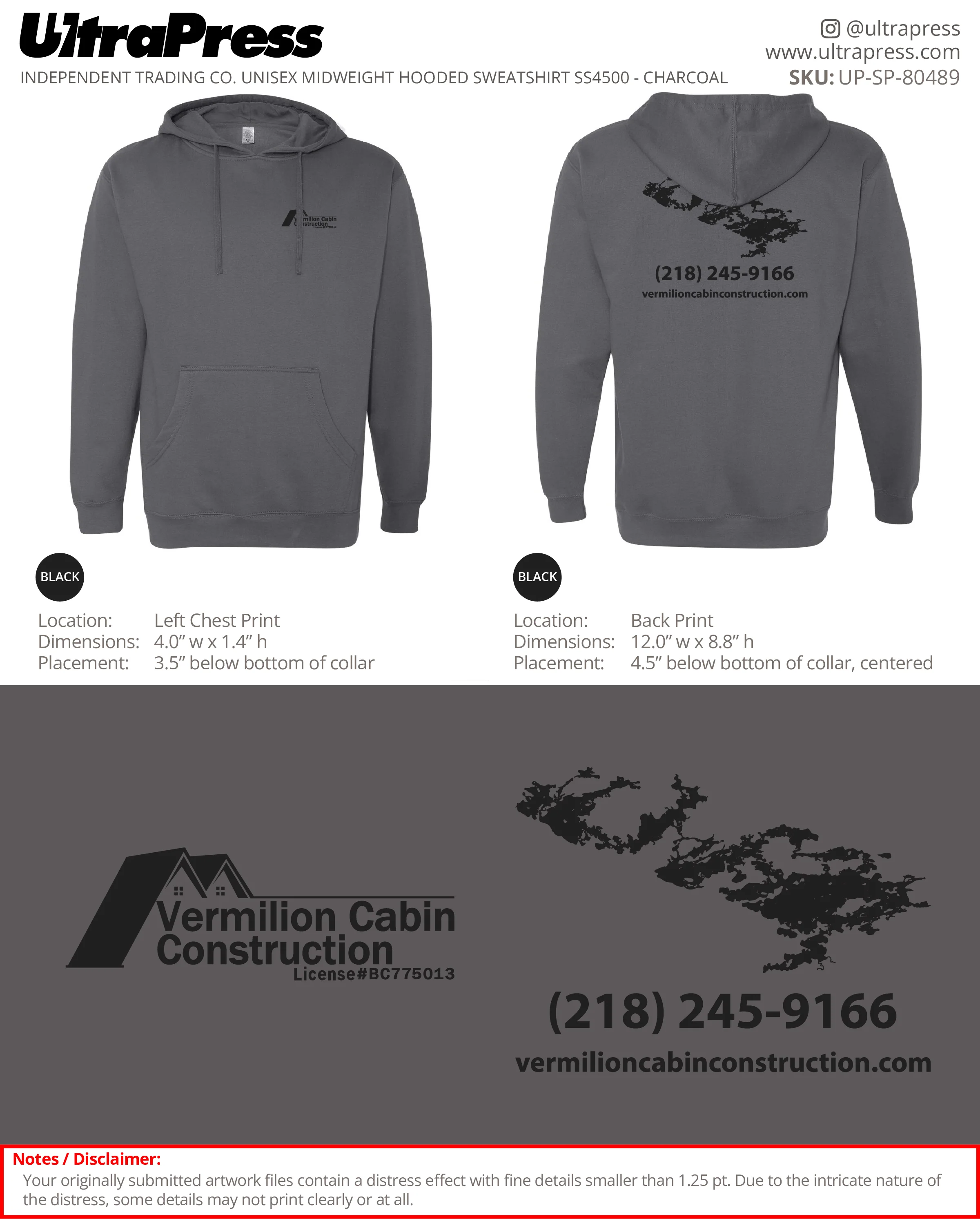 UP-SP-80489 Vermilion Cabin Construction (Hoodies) - Travis Leinonen 50 Min Qty (Bulk) - Image 2