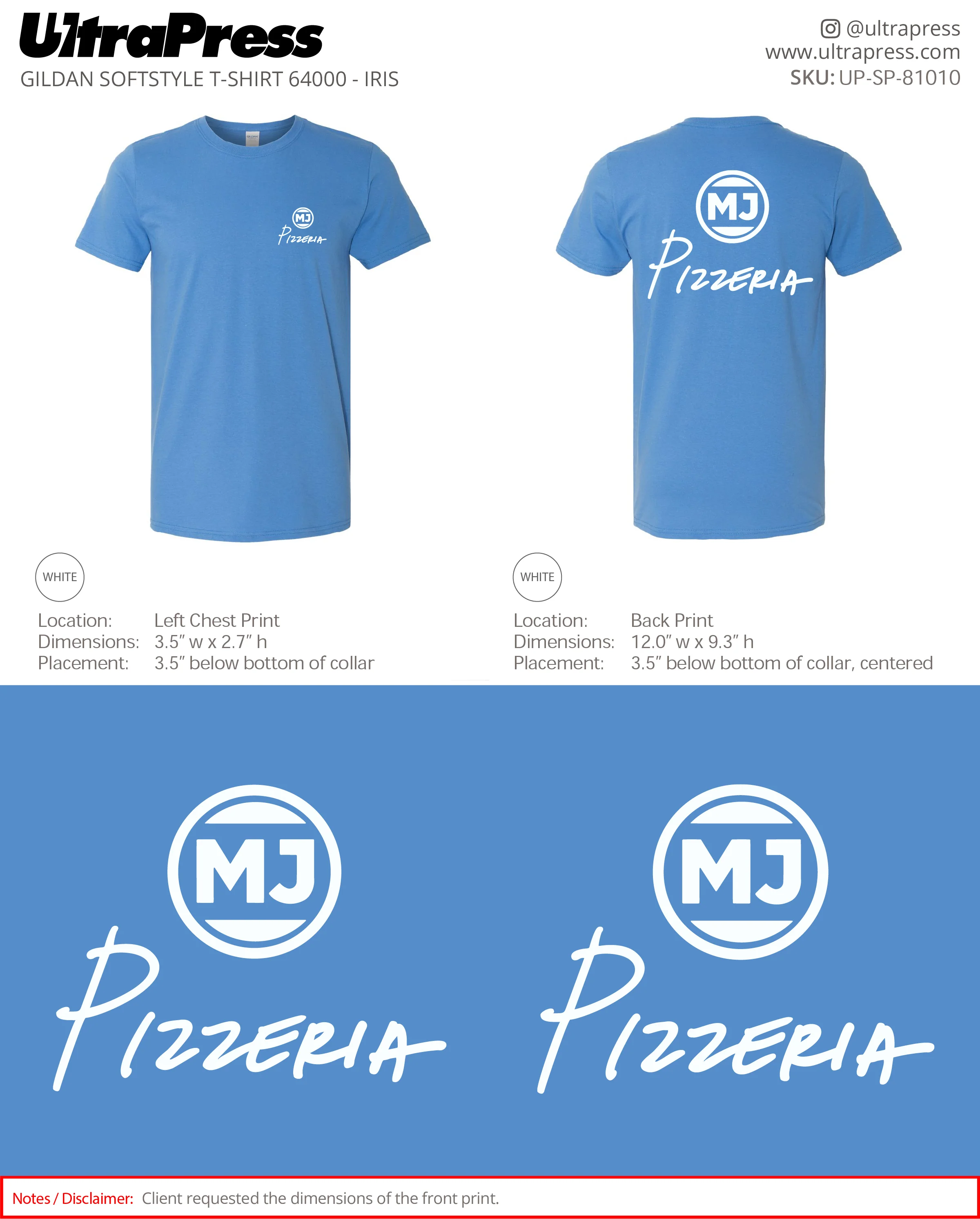 UP-SP-81010 MJ Pizzeria White Logo - Miles James 50 Min Qty (Bulk) - Image 2
