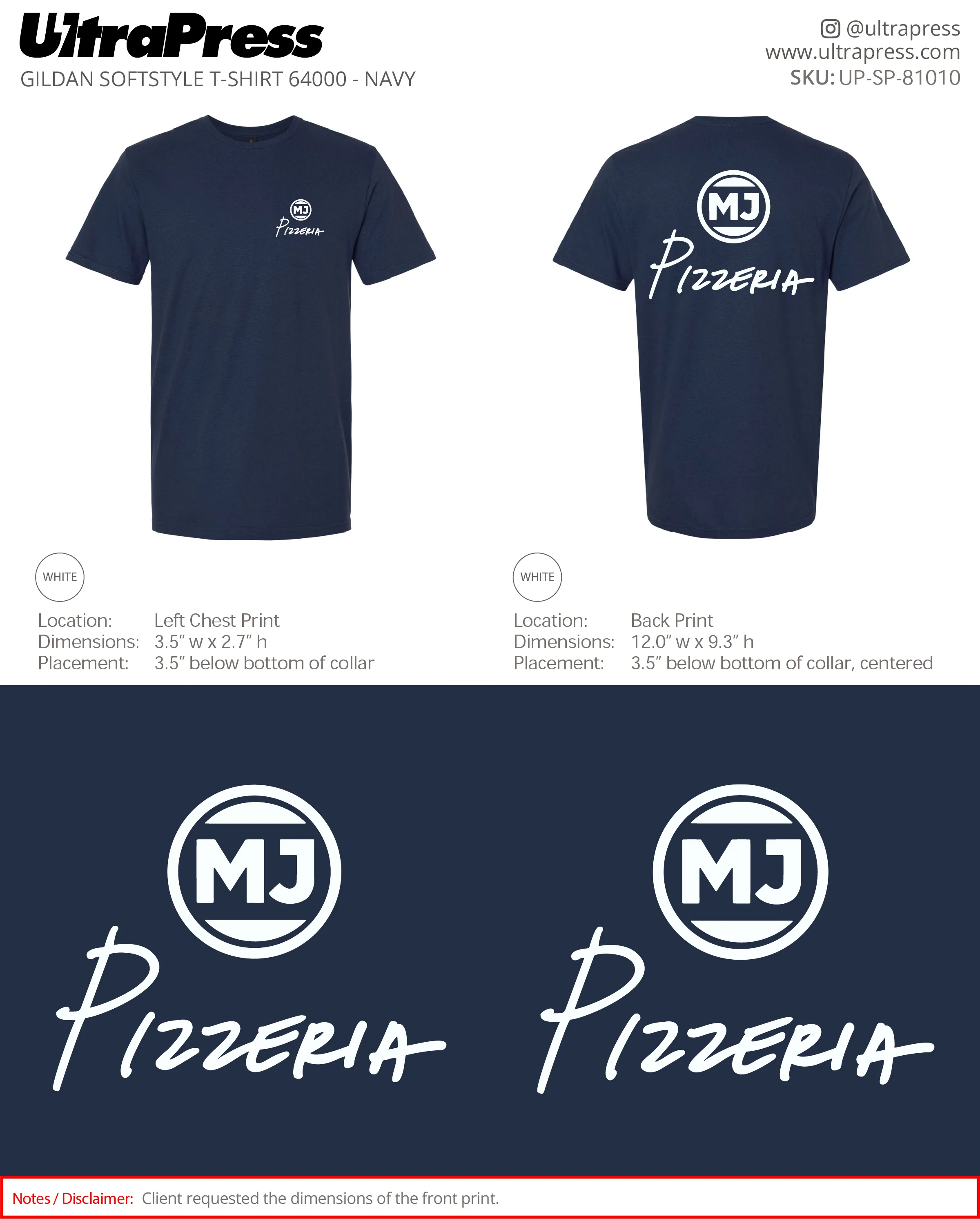 UP-SP-81010 MJ Pizzeria White Logo - Miles James 50 Min Qty (Bulk) - Image 3