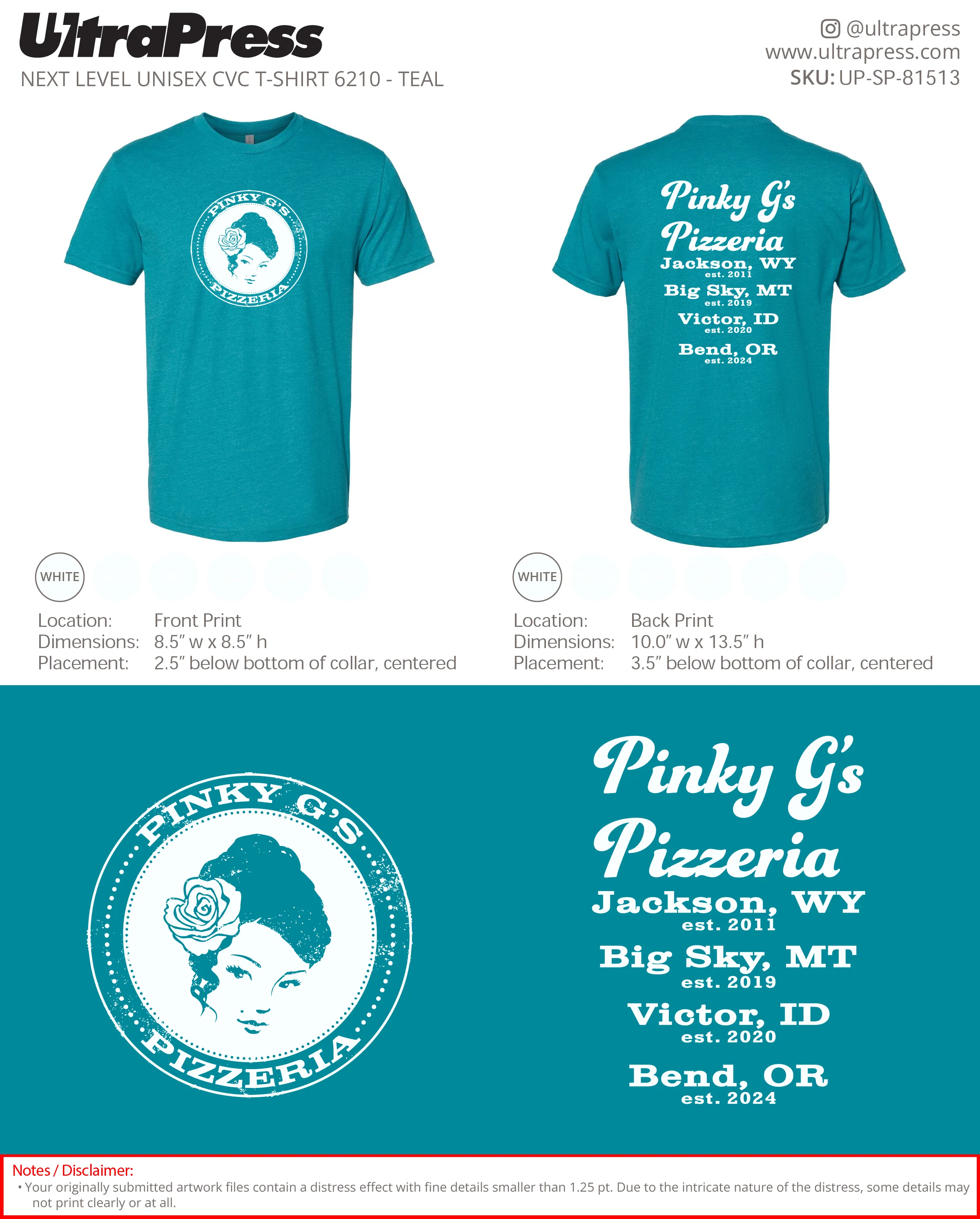 UP-SP-81513 Pinky G's Pizzeria (inverse black and white logo) - Deaglan Collins 50 Pieces Package Deal (Bulk) - Image 2