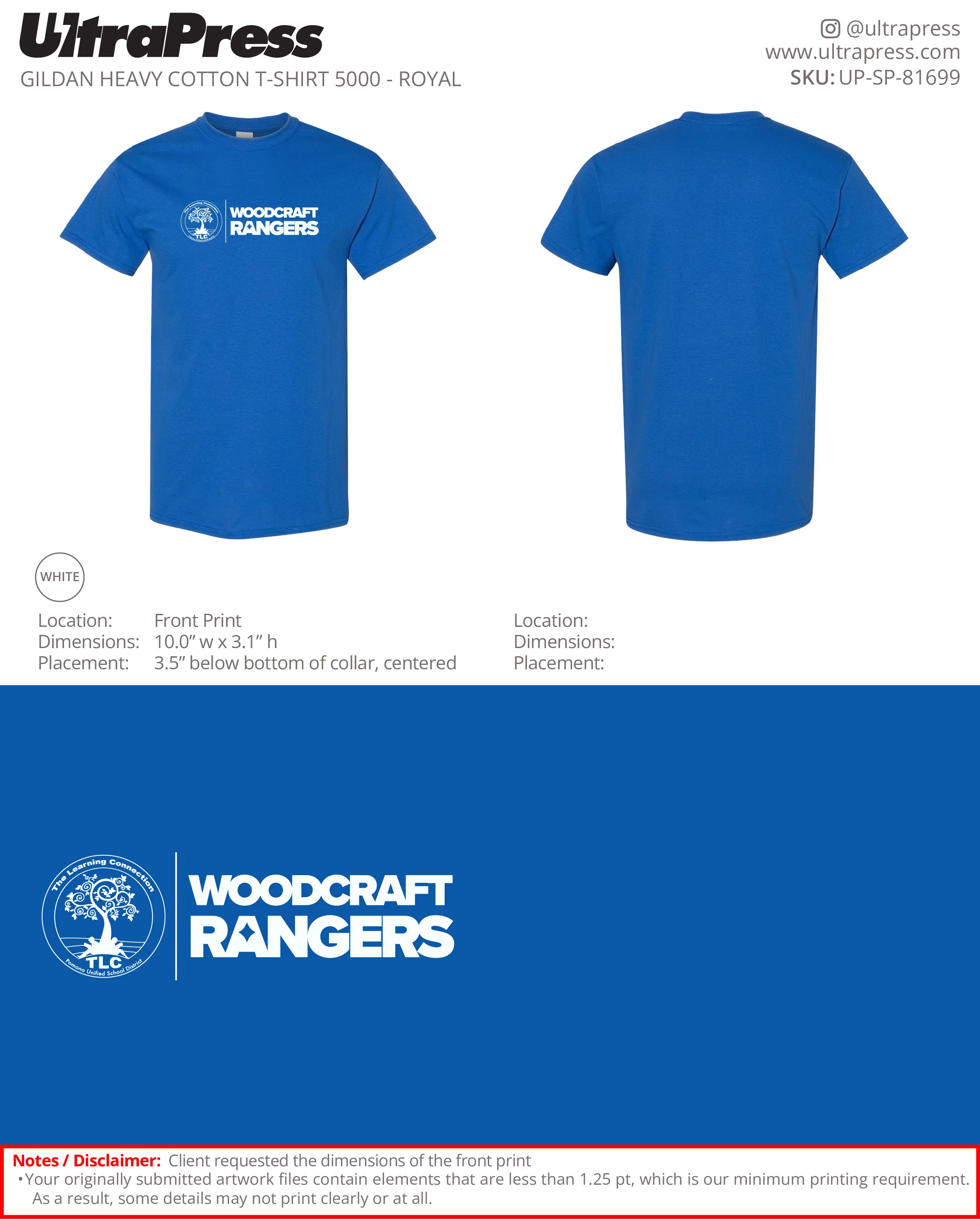 UP-SP-81699 TLC x Woodcraft Rangers - Israel Serna 100 Min Qty (Bulk)